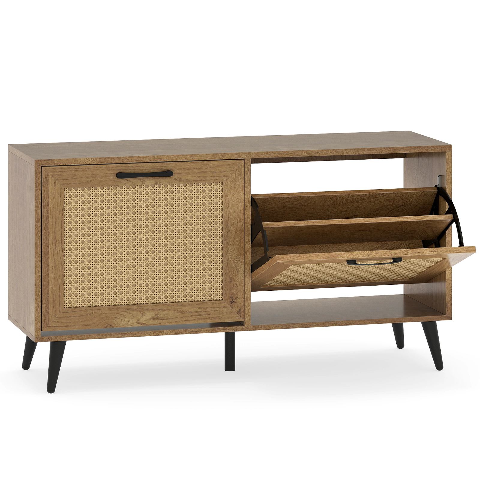 SUGIFT Freestanding Shoe Cabinet with 2 Flip Drawers and Adjustable Shelves 110-lb Top Capacity 33-lb Shelves Natural