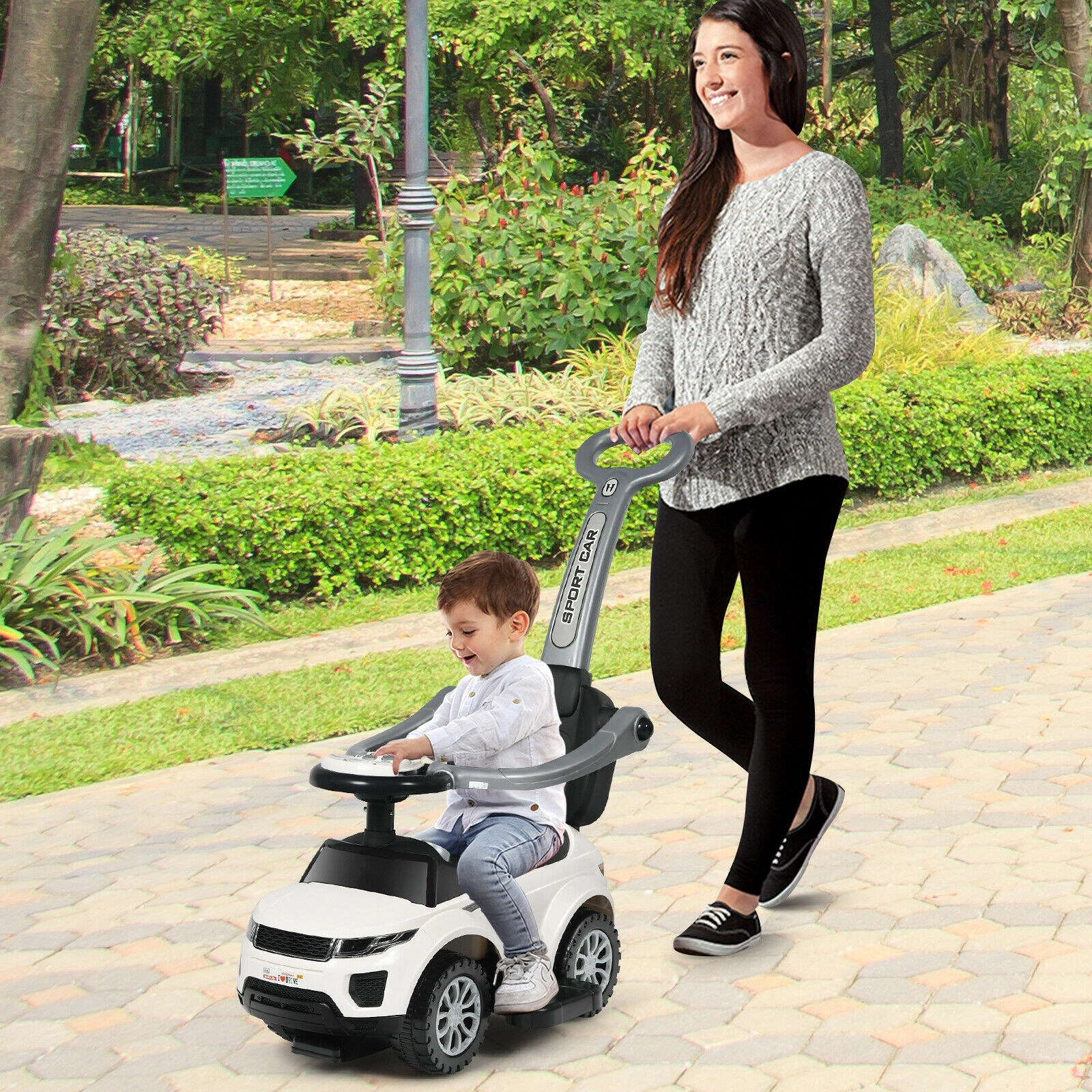 SUGIFT 3-in-1 Ride-On Push Car Toddler Stroller Sliding Car 35-in Frame 55-lb Capacity Ages 12-36 Months Black