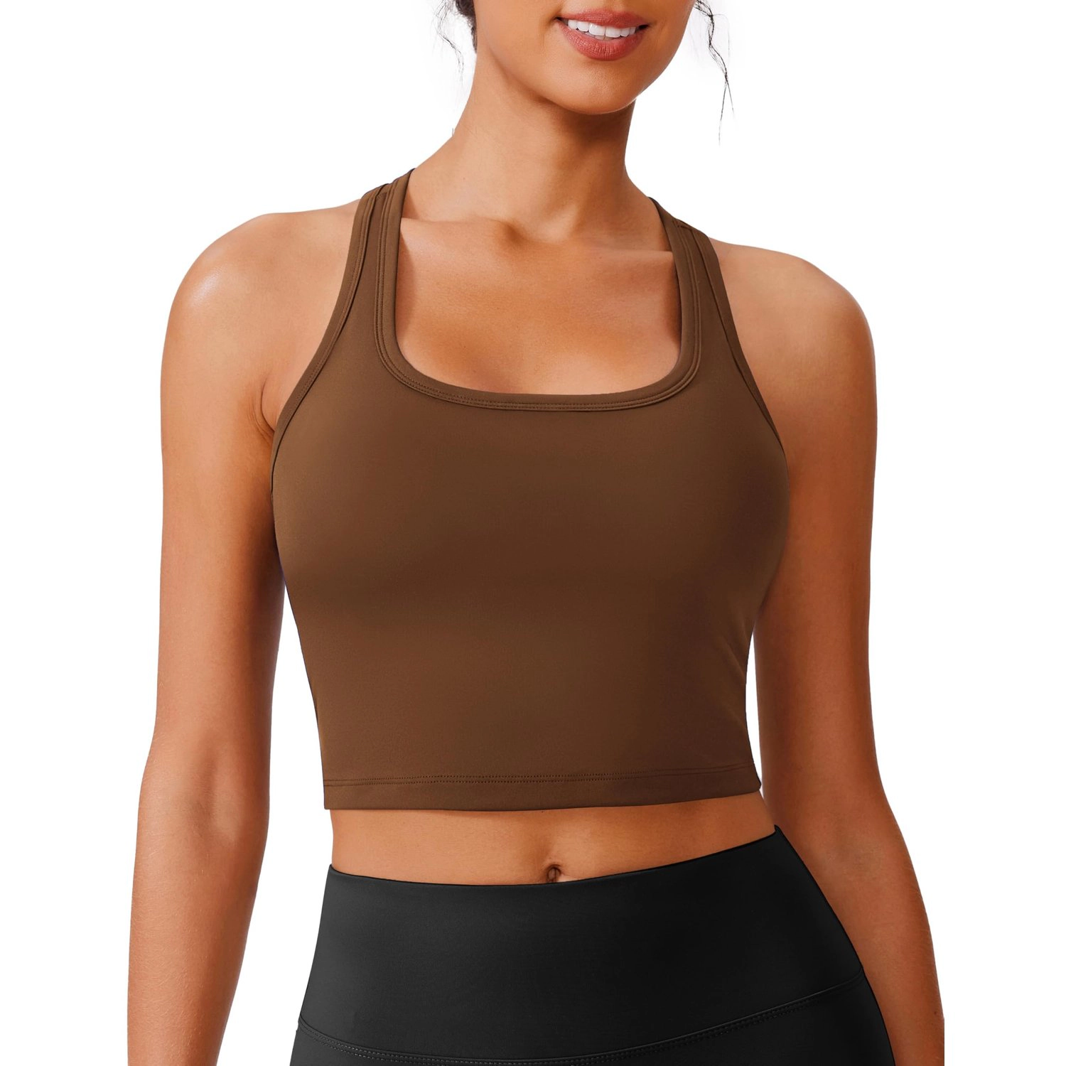Pinspark Women's Solid Blue Sleeveless Square Neck Racerback Crop Top