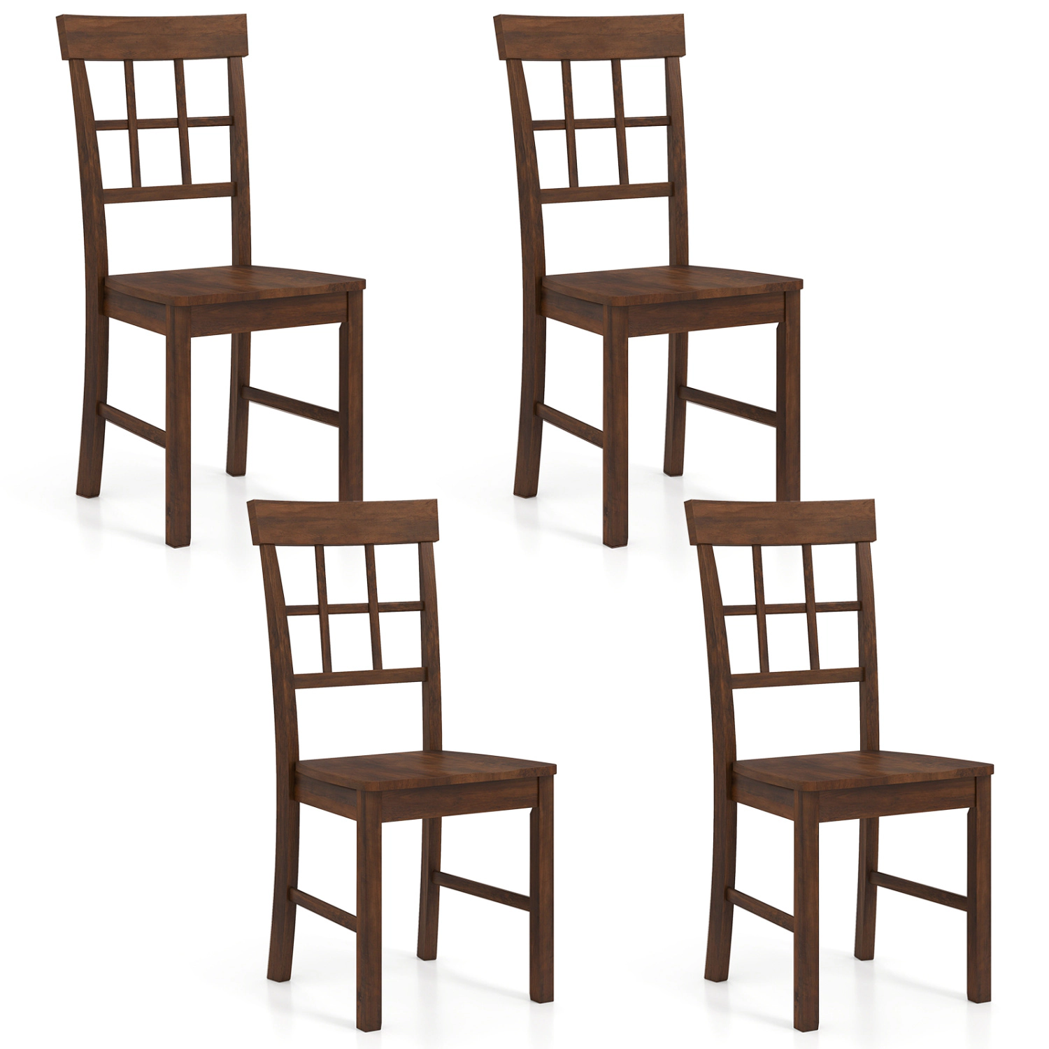 LJG Rubber Wood Dining Chairs Set of 4 with High Backrests