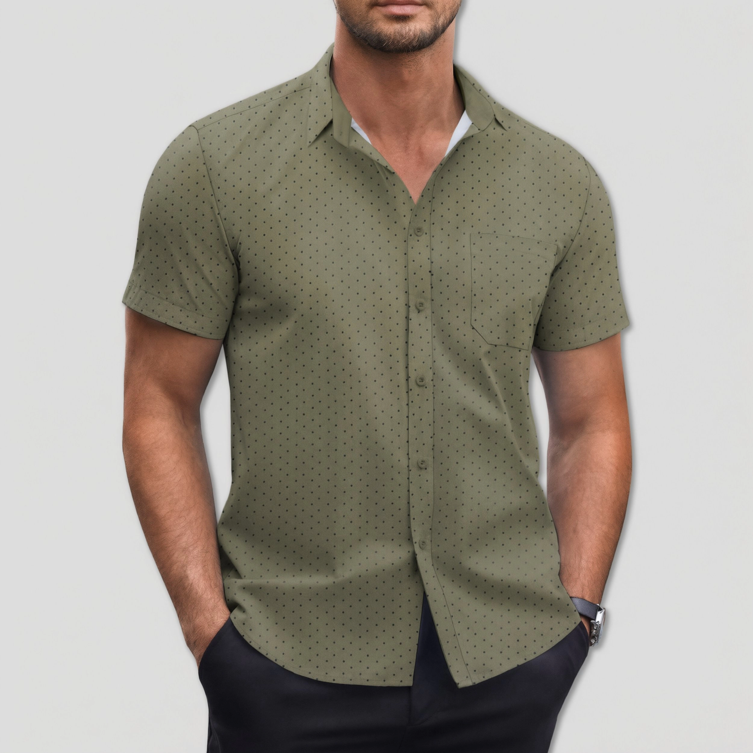 COOFANDY Mens Short Sleeve Button Down Shirts Polka Dot Lapel Collar  Tops