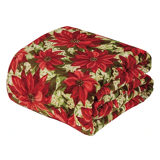 Plazatex Christmas plush Decorative Poinsettia Machine Washable Throw 50" x 60" Red