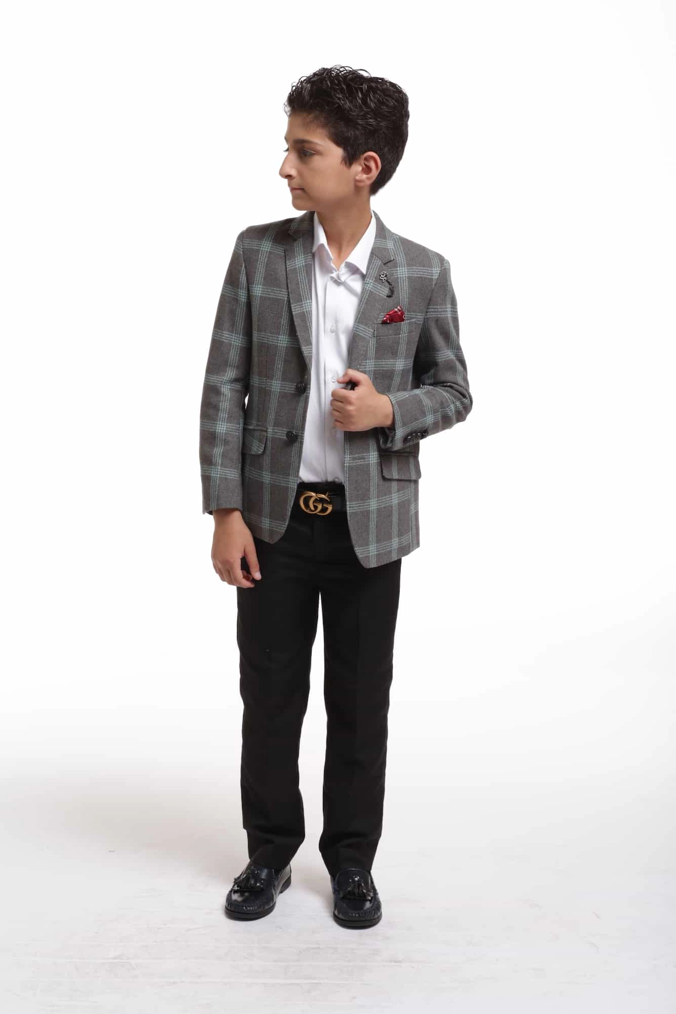 Elie Balleh Boys Slim Fit Premium Wool Checke Blazer