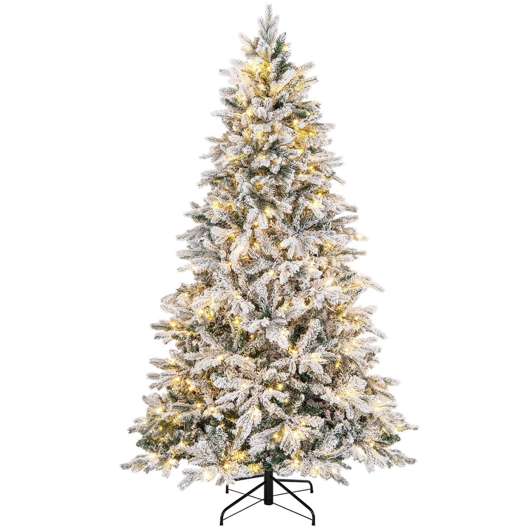 Costway 4.5 FT Pre-Lit Flocked Christmas Tree Hinged w/ 120 LED Lights & 757 Branch Tips