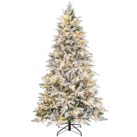 Costway 4.5 FT Pre-Lit Flocked Christmas Tree Hinged w/ 120 LED Lights & 757 Branch Tips