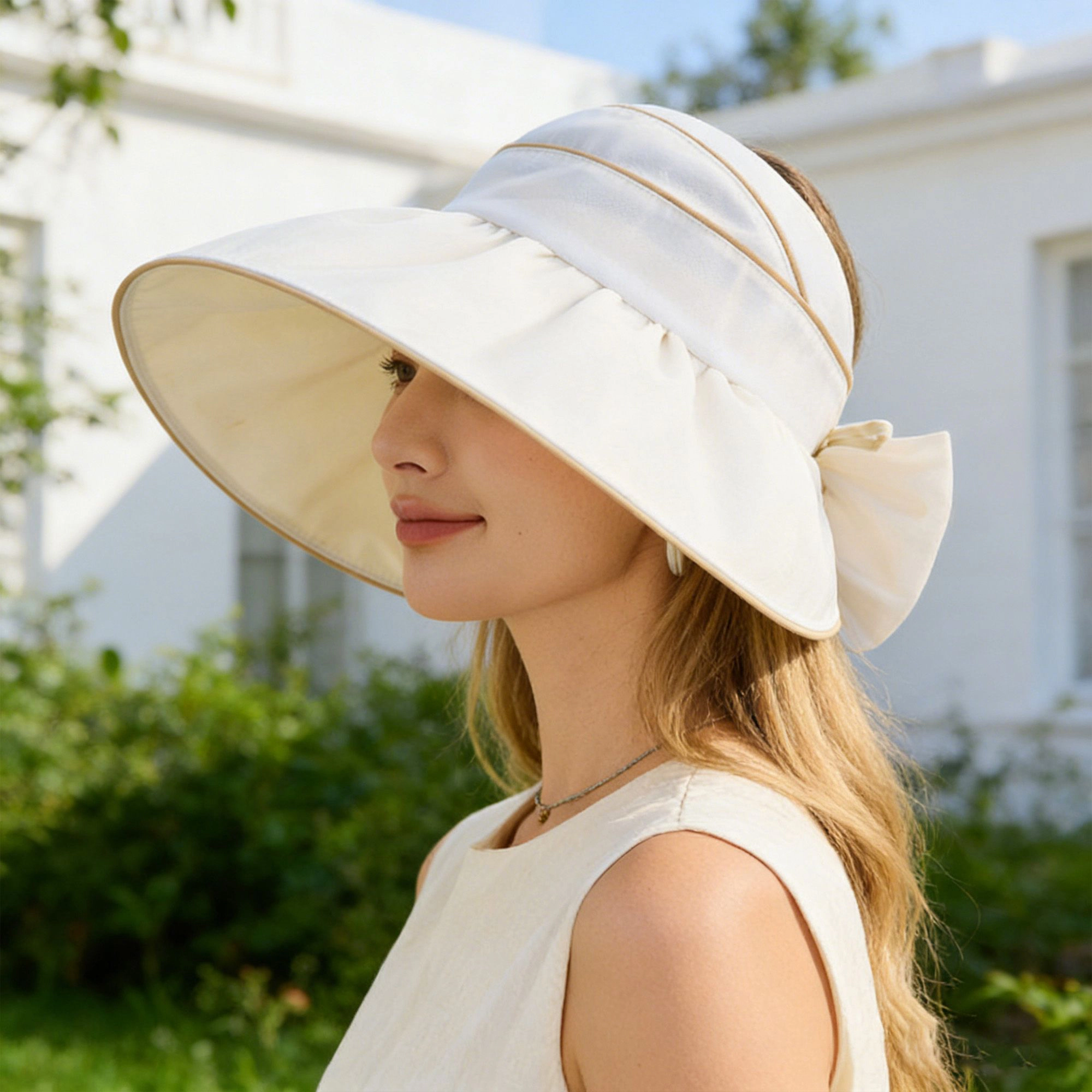 Anna-Kaci Womens Wide Brim Sun Hat Breathable Summer Beach with Bow Detail and Ponytail Opening