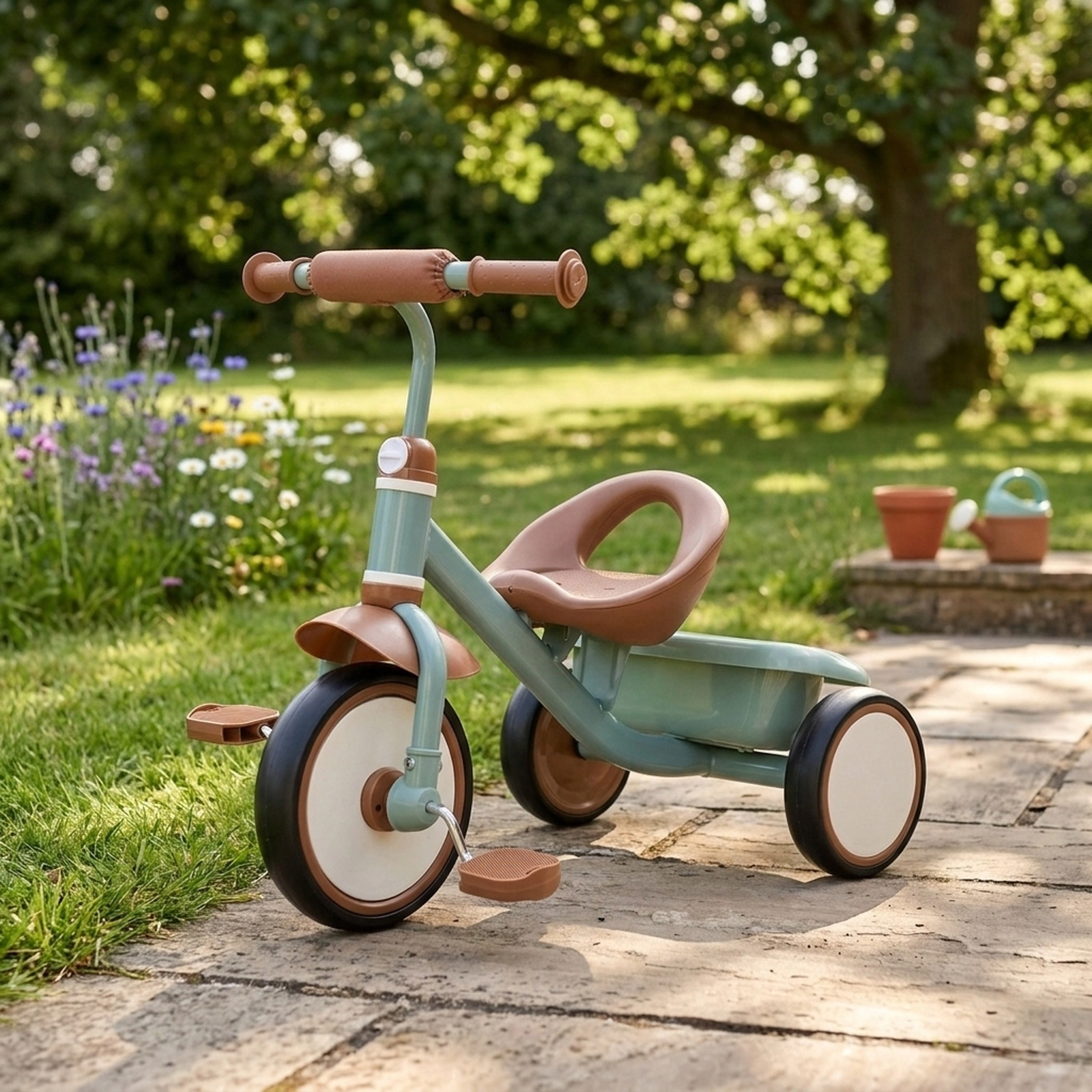 Toddler Tricycle Ages 3-5 Adjustable Seat Rear Storage Basket Anti-Slip Pedals 70-Degree Steering Limit 55-lb Capacity