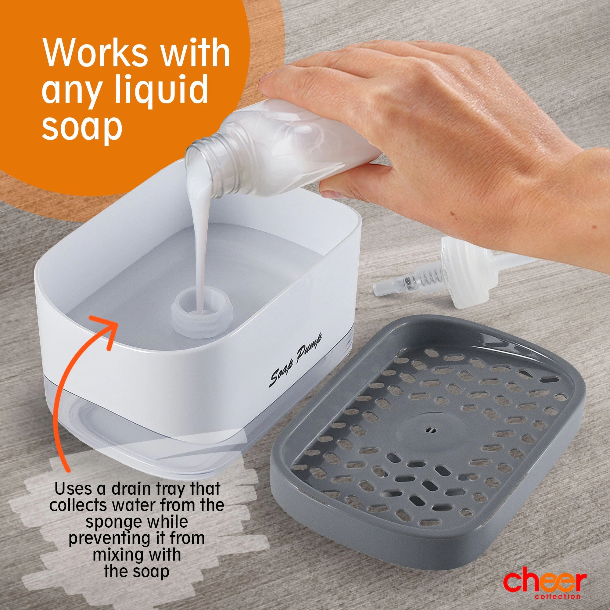 Cheer Collection Dish Soap Dispenser and Sponge Holder for Home Kitchen Use