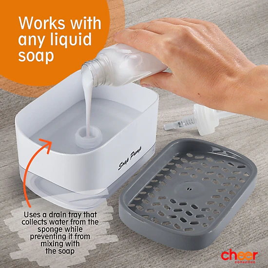 Cheer Collection Dish Soap Dispenser and Sponge Holder for Home Kitchen Use