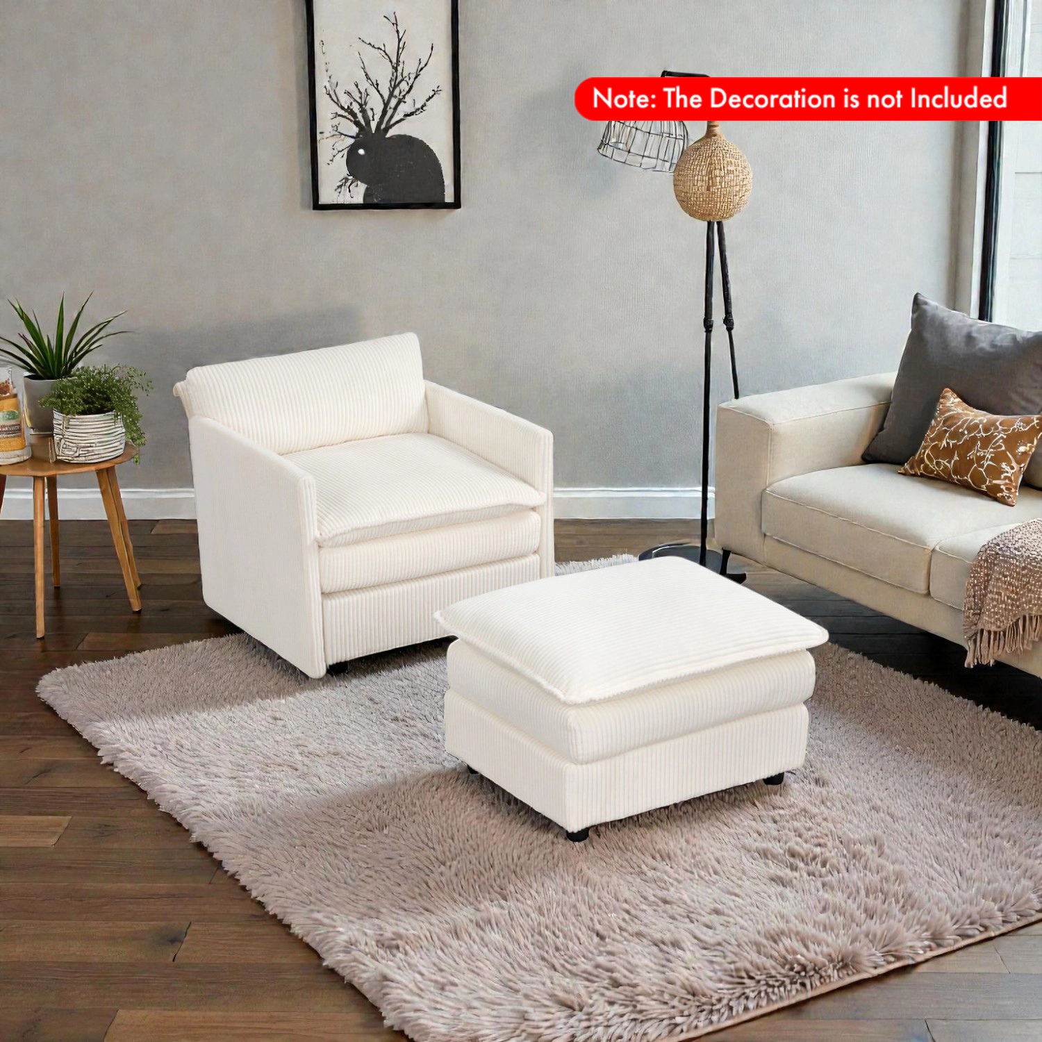 Hivvago Plush Corduroy Oversized Armchair with Matching Ottoman
