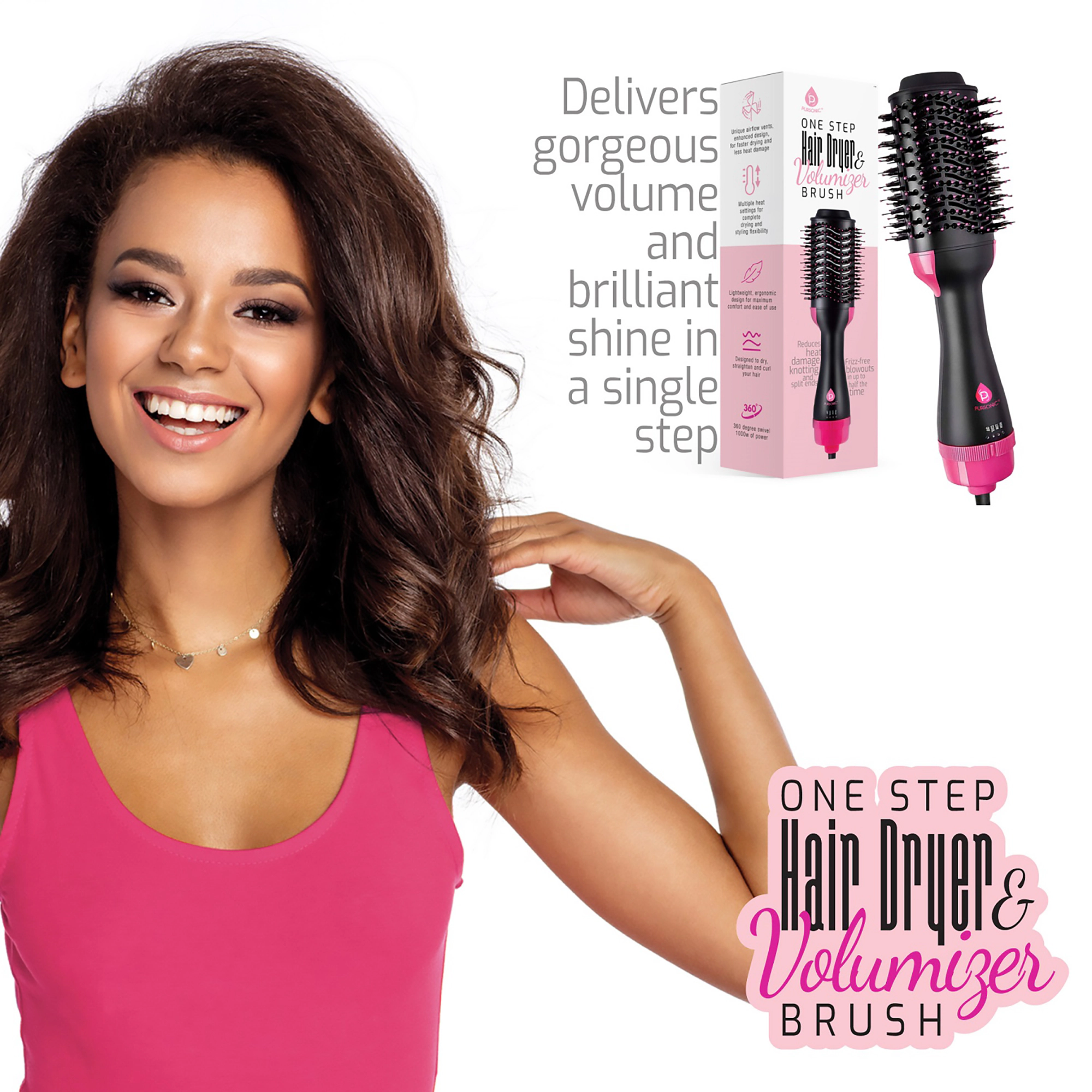 Pursonic Women's Volumizing Hair Styling One Step Hair Dryer & Volumizer Brush