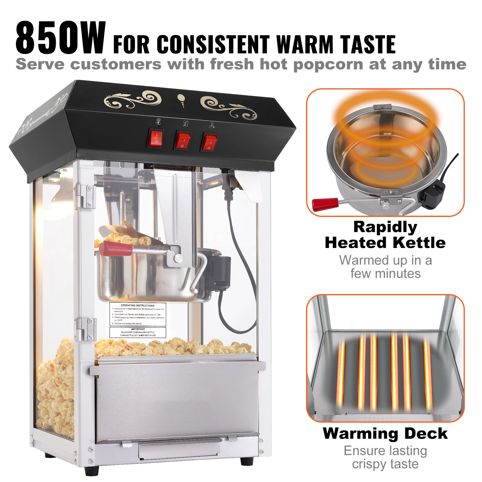 HONGGE Popcorn Maker, Popper Machine, Kettle Makes Cups per Batch, Countertop Maker with Tempered Glass