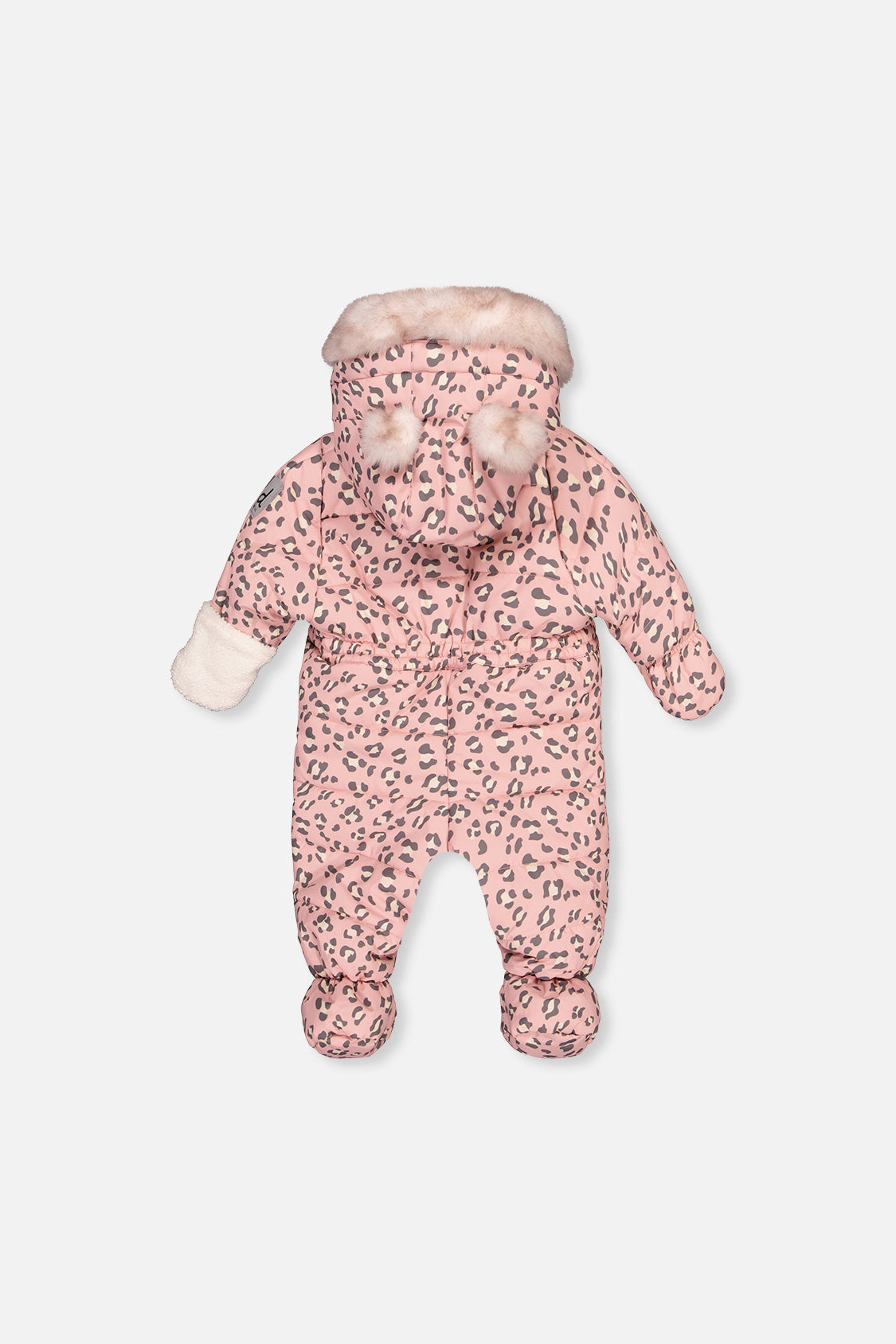 Deux par Girls Leopard Print One Piece Snowsuit for Car Seats with Bear-Ear Hood