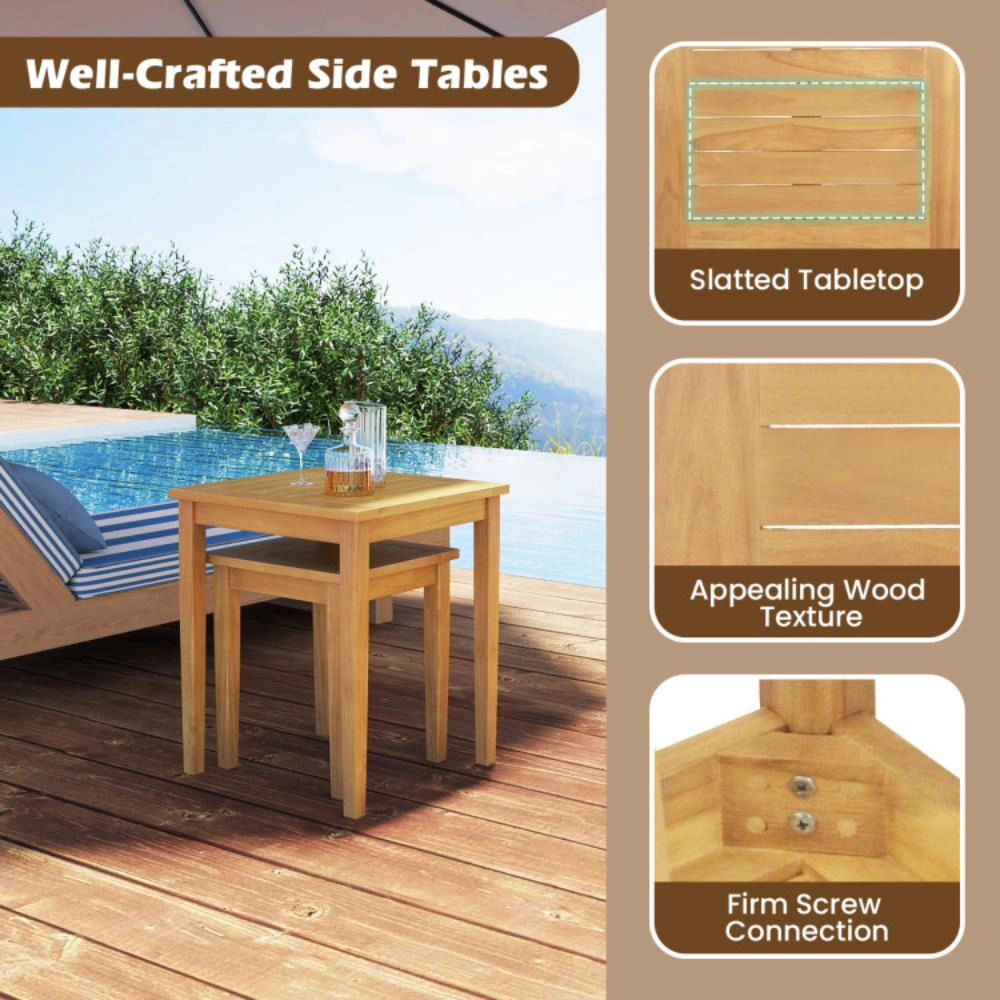 Hivvago 2 Pieces Space Saving Design Teak Wood Outdoor Patio Nesting Table