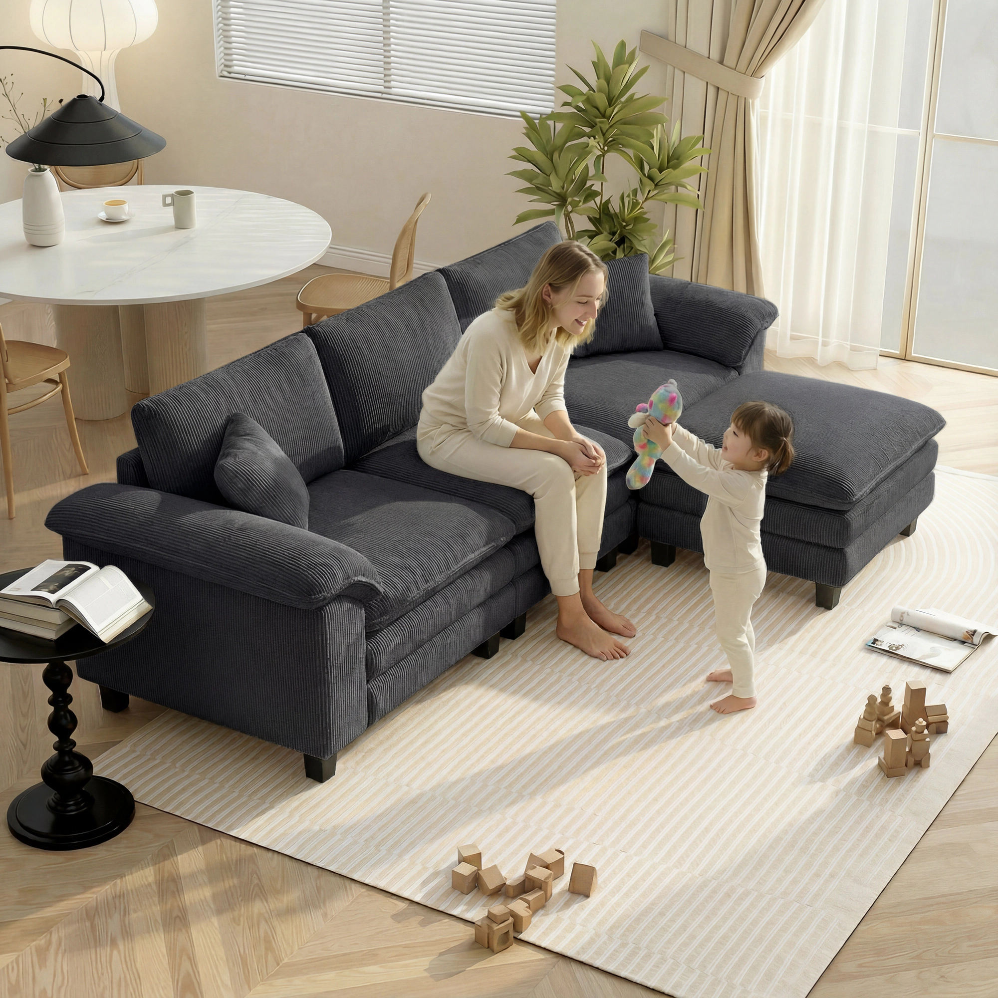 Hivvago L-Shaped Sectional Sofa With Movable Ottoman