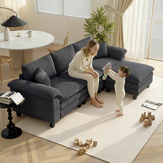 Hivvago L-Shaped Sectional Sofa With Movable Ottoman
