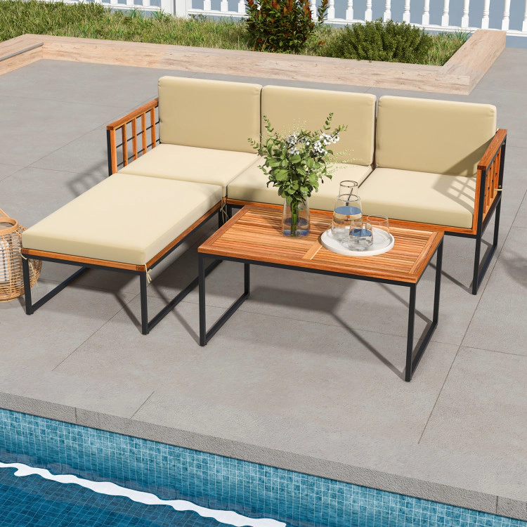 Hivvago 5 Pieces Patio Furniture Set Acacia Wood Sectional Set With Heavy-Duty Metal Frame