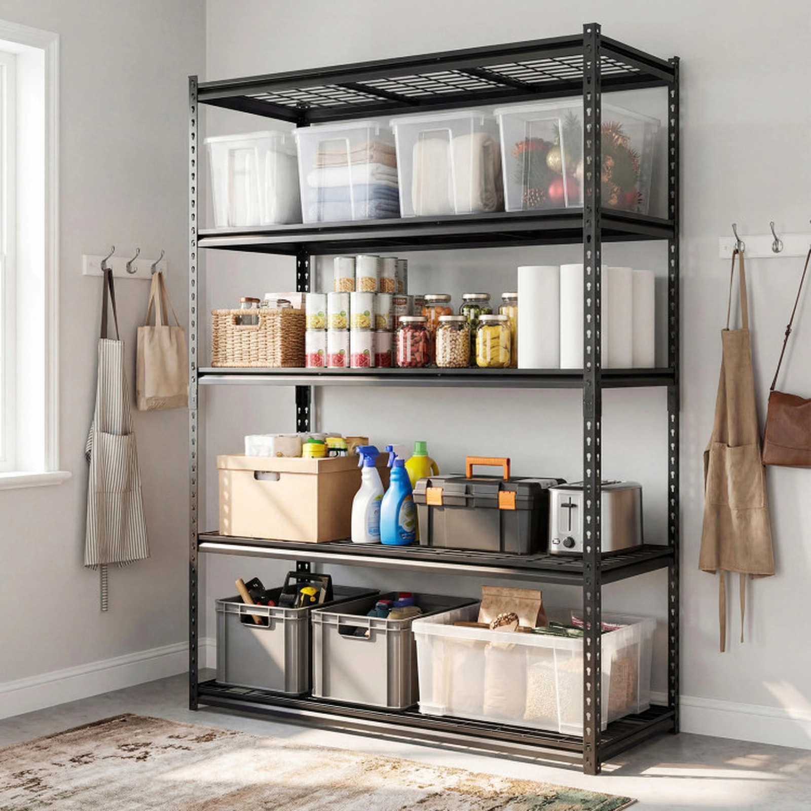 SUGIFT 48-in Wide 5-Tier 2000-lb Capacity Metal Wire Rack Shelving Unit with Connectors and Anti-Tip Kits