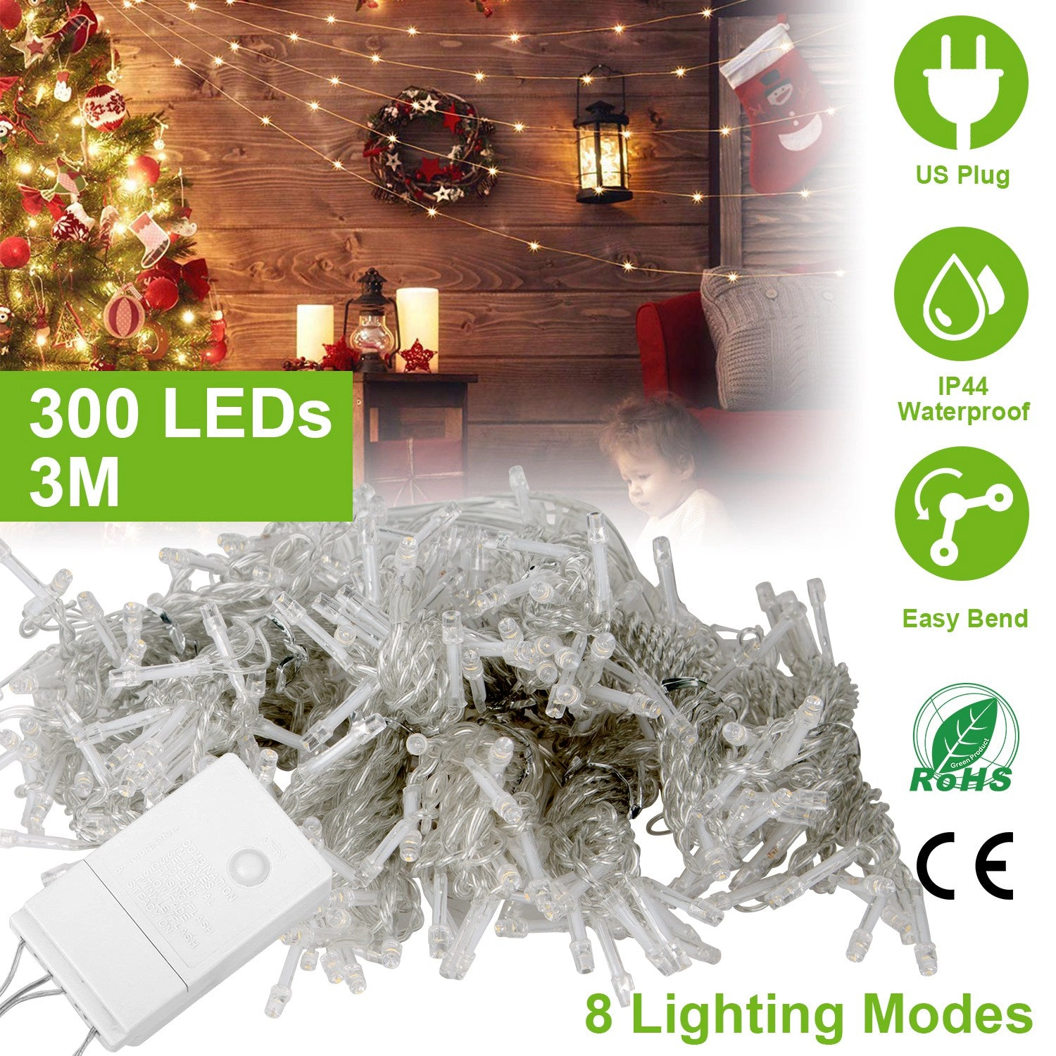 GBruno 300 LED String Curtain Light With Remote