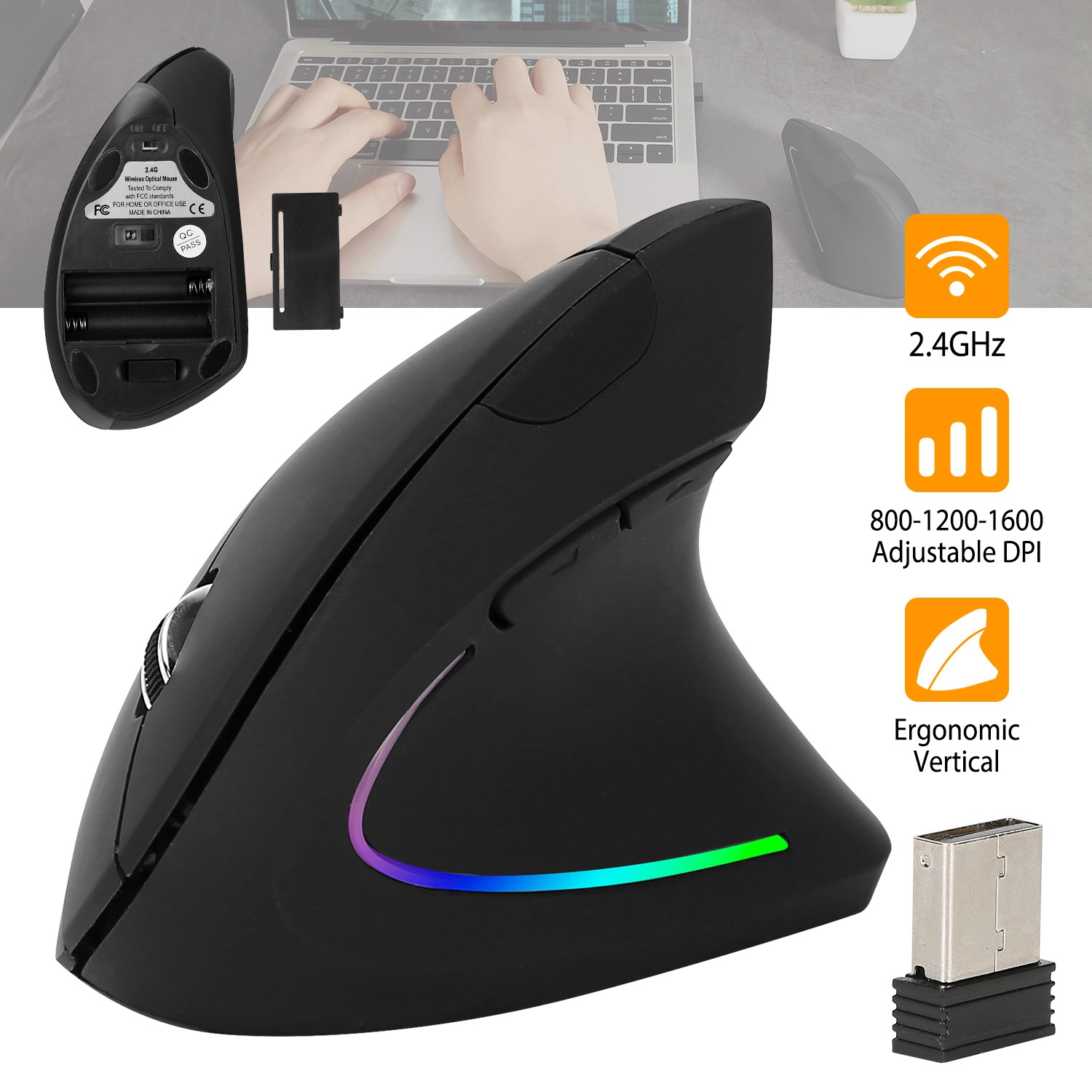 GBruno Ergonomic 2.4G Wireless Vertical Mouse