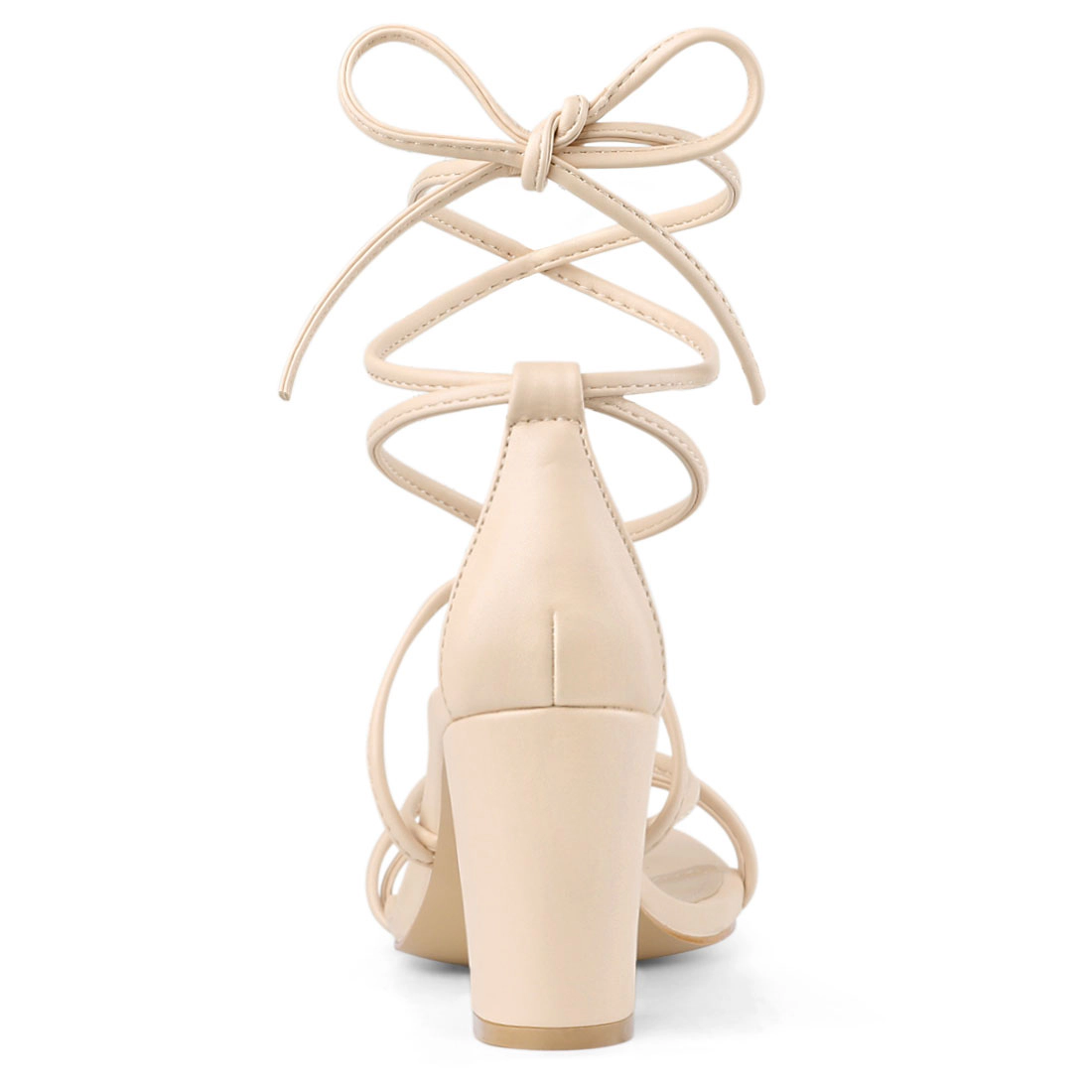 BLISSFUL STEP Women's Strappy Lace Up Chunky Heeled Sandals