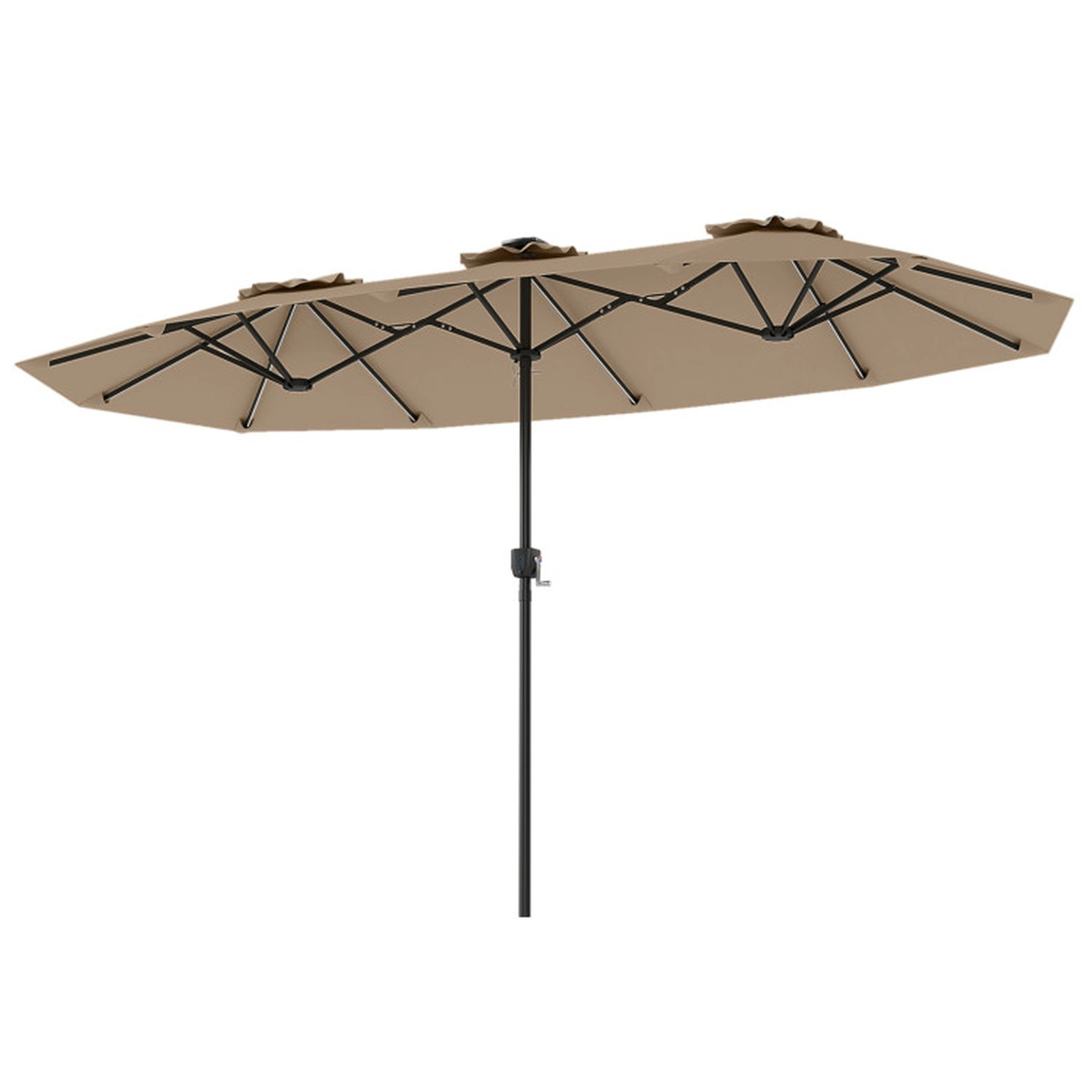 SUGIFT Double-Sided Patio Umbrella with 13 x 7ft Canopy & Color-Changing Solar LED Lights 108-Light 12-Mode Design Brown