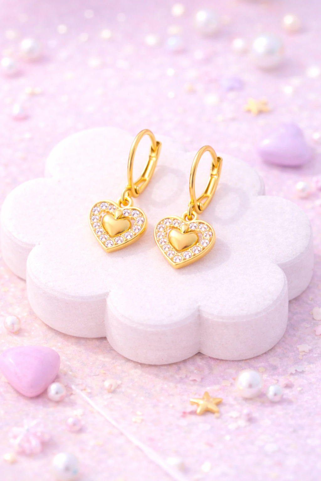 CHANTEUR Kids Yellow Gold-Plated Heart Leverback Earrings - Sterling Silver Closure