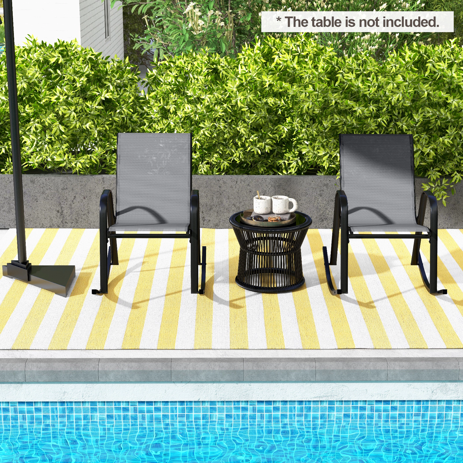 SUGIFT Gray Breathable Seat Fabric Set of 2 Metal Patio Rocking Chairs