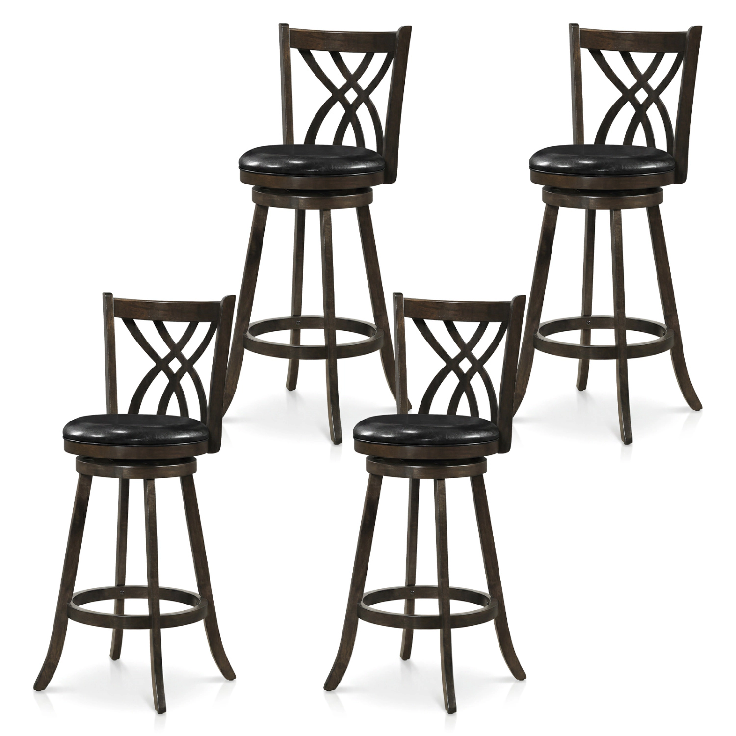 Glintex 4-Piece Swivel Bar Stool Set with Hollowed Backrest, Gray