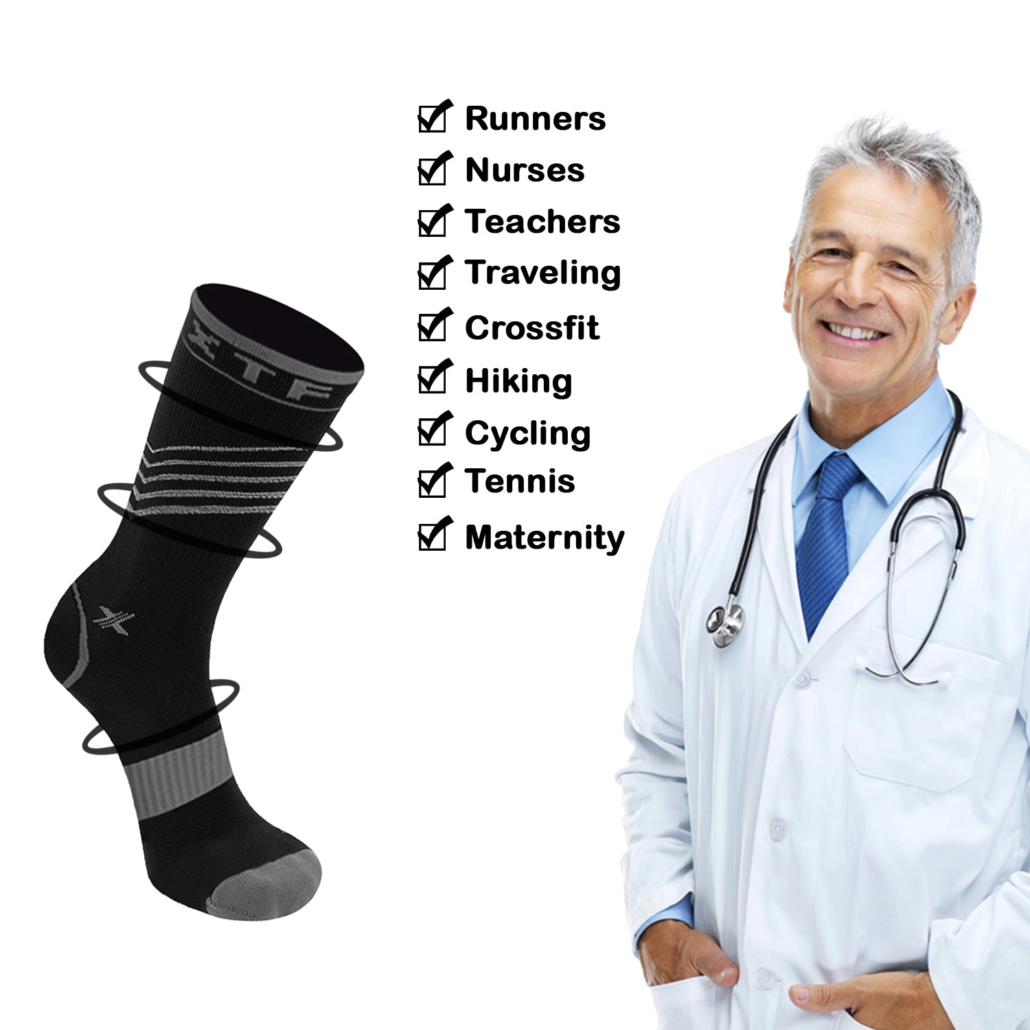 Extreme Fit Crew Compression Socks - Made For Running, Athletics - 6 Pair