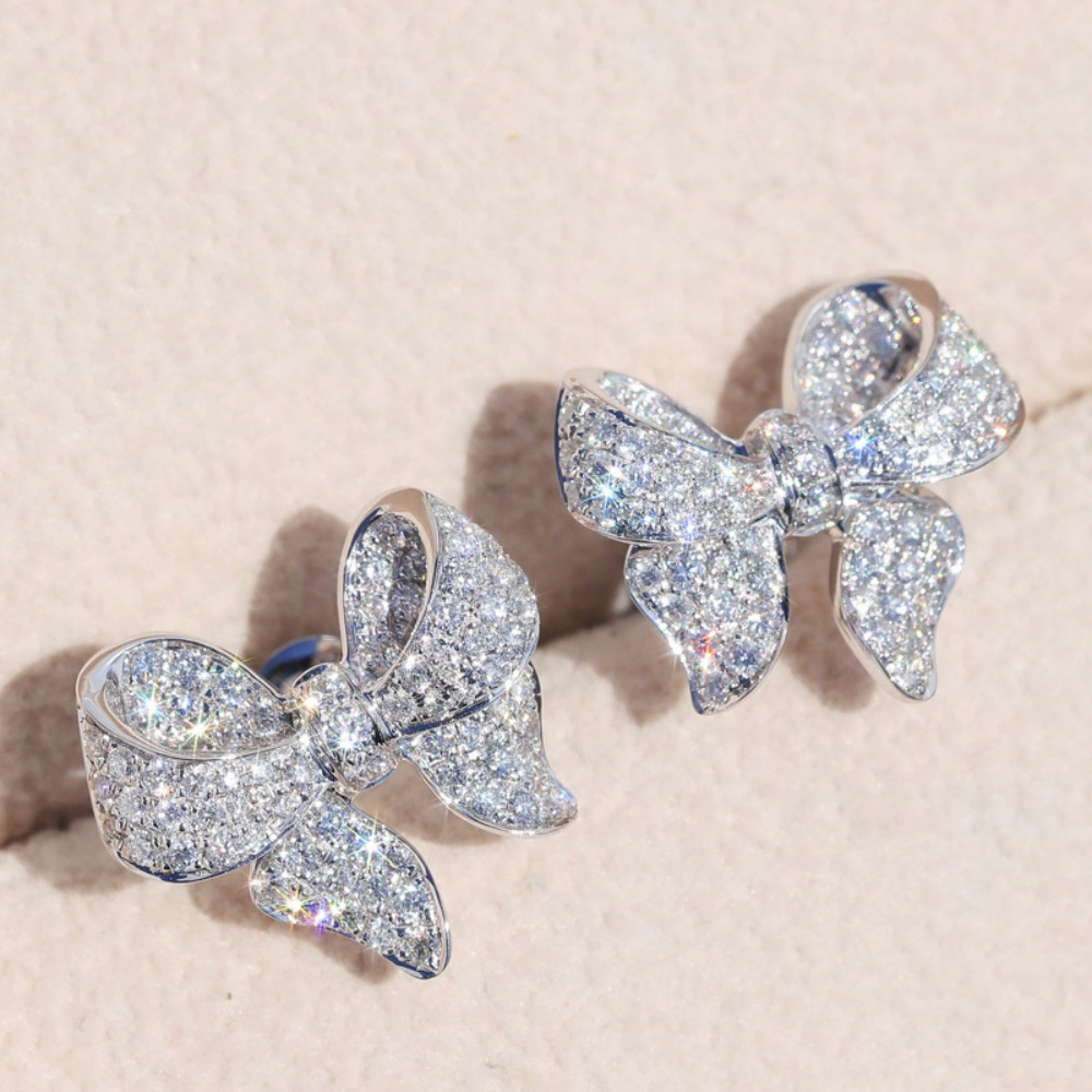 Dazzling Cubic Zirconia Bow Shape Stud Earrings for Women