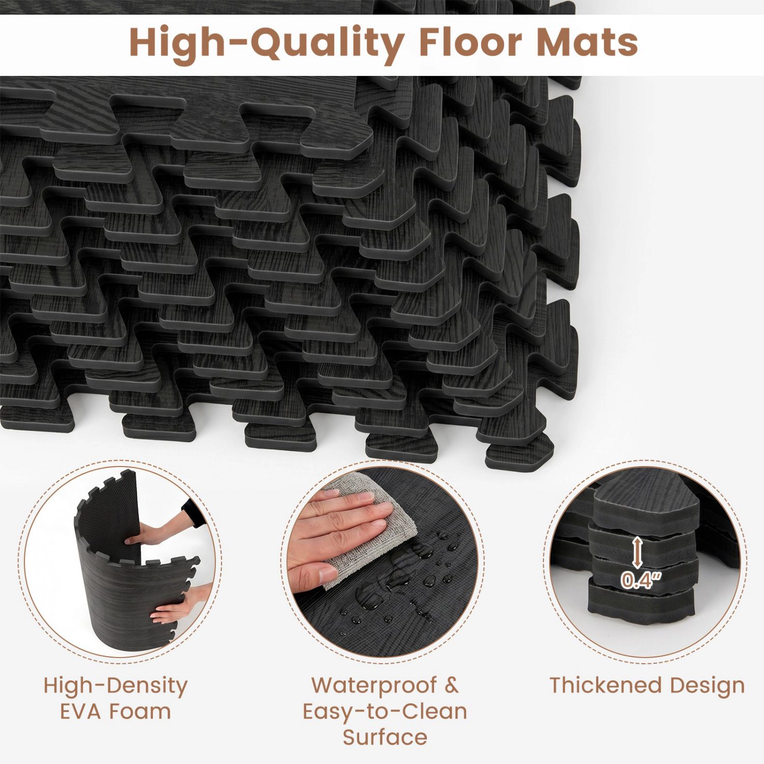 SlickBlue Unisex EVA Foam Wood Grain Exercise Floor Mats