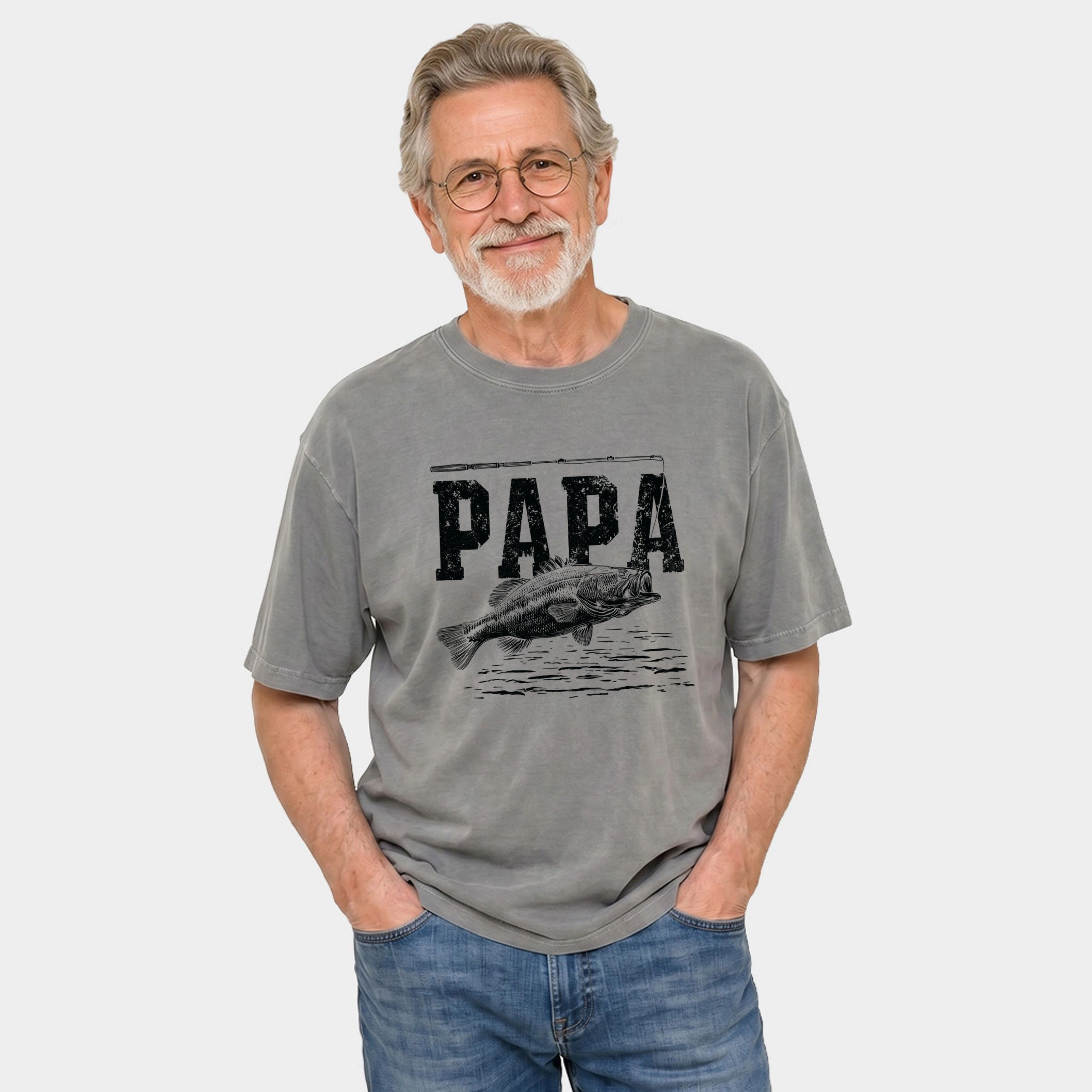 Simply Sage Market - Men's Garment Dyed Graphic T-Shirt Papa Fishing Distressed