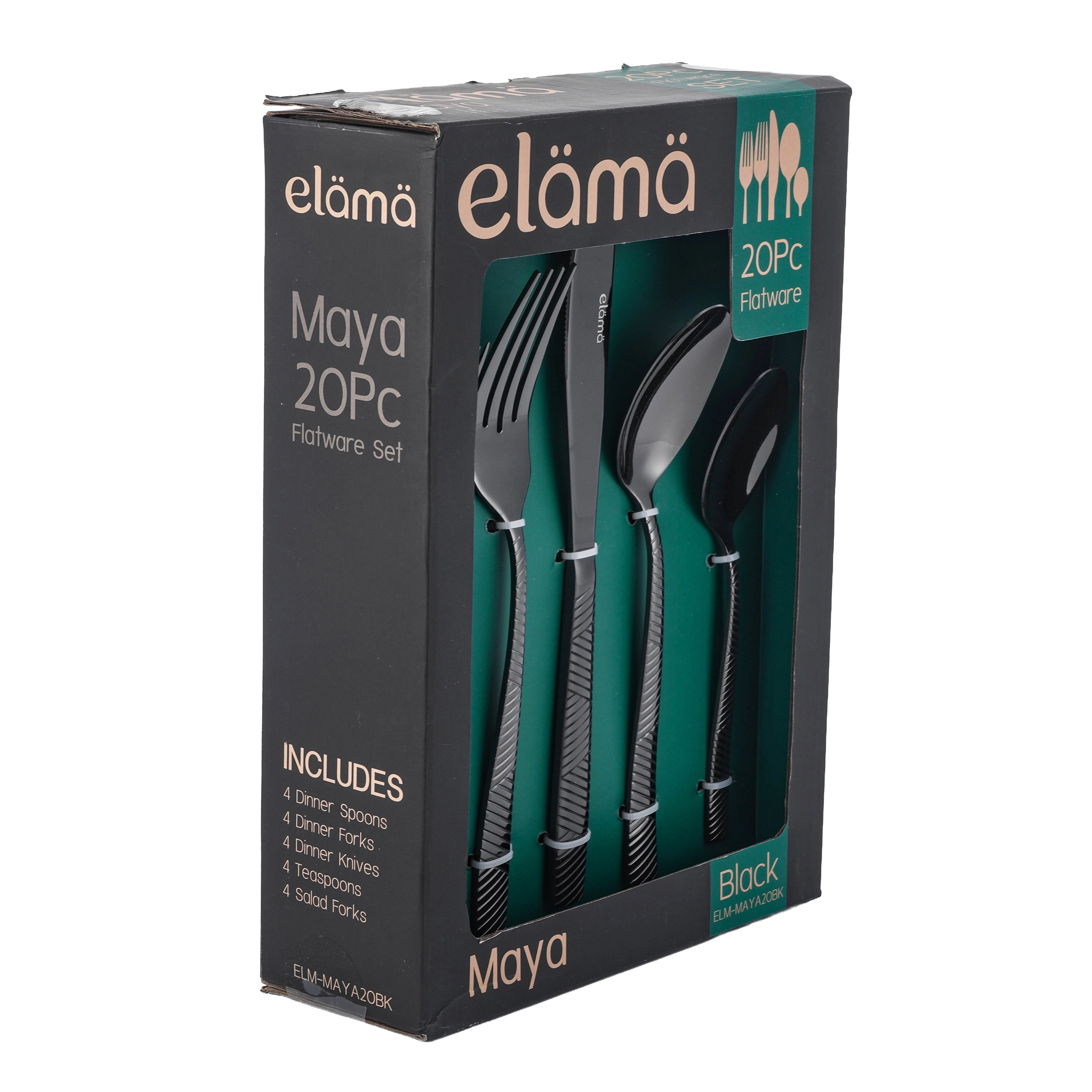 Elama Maya 40 Piece Mirror Polished Stainless Steel Flatware Set