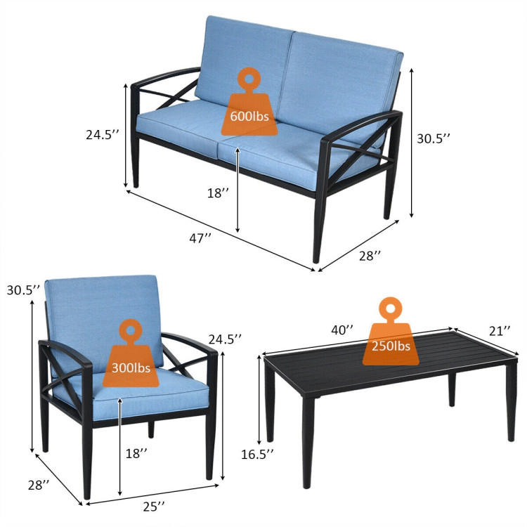 Hivvago 4 Pieces Patio Furniture Set Aluminum Frame Cushioned Sofa