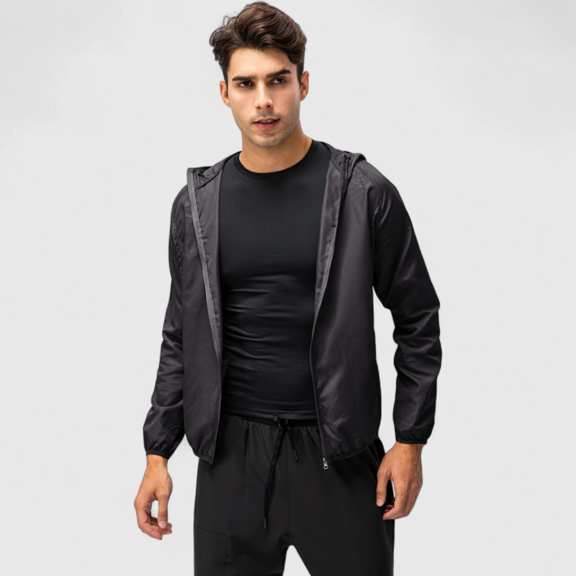 Anna-Kaci Men's Full-Zip Hooded Windbreaker Jacket with Side Pockets and Elastic Cuffs