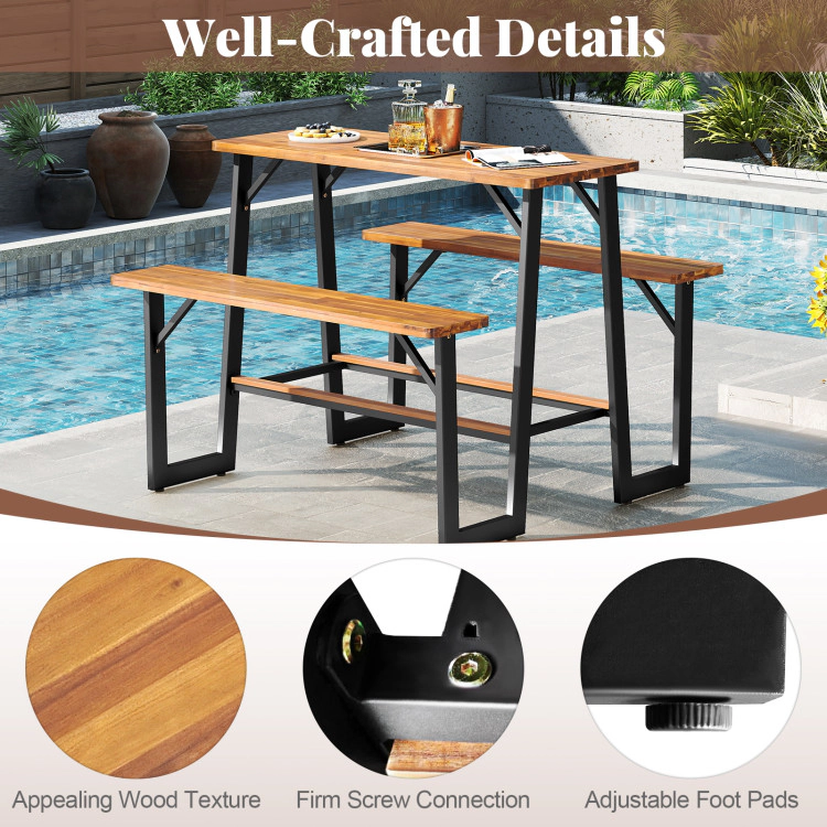 Hivvago Patio Picnic Table Bench Set With Acacia Wood Tabletop And Benchtop