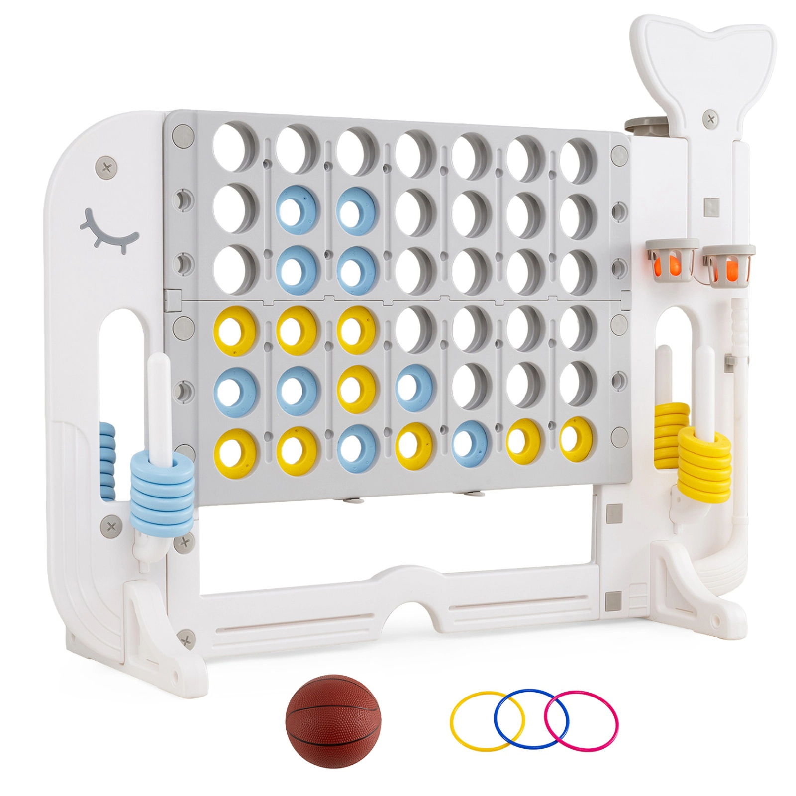 SUGIFT Giant 4-to-Score Combo Game Set Connect Four Ring Toss Golf Basketball 37.5-in Height Blue/Gray/Navy/Pink