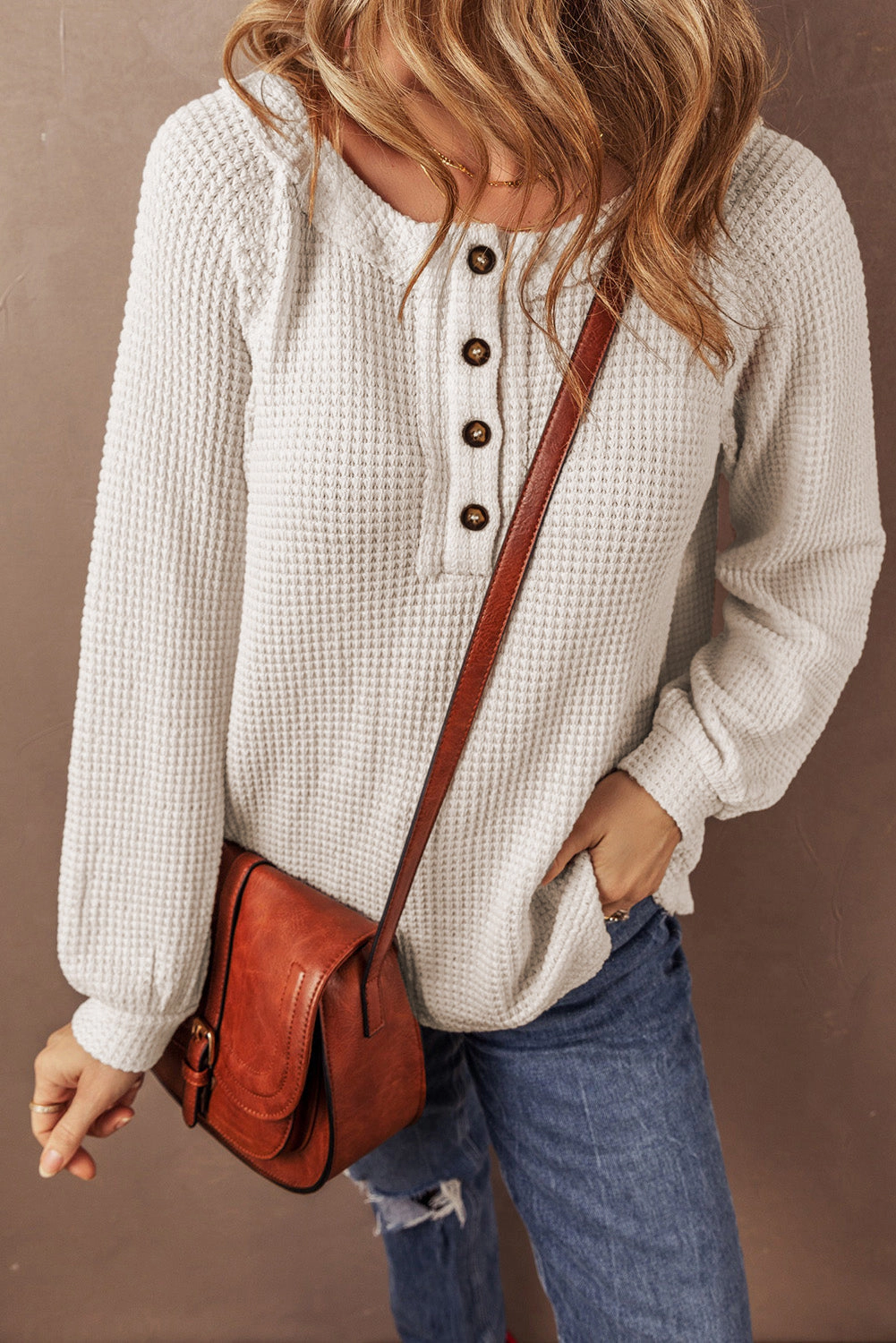 Threaded Pear Women's Lyla Waffle Buttoned Top