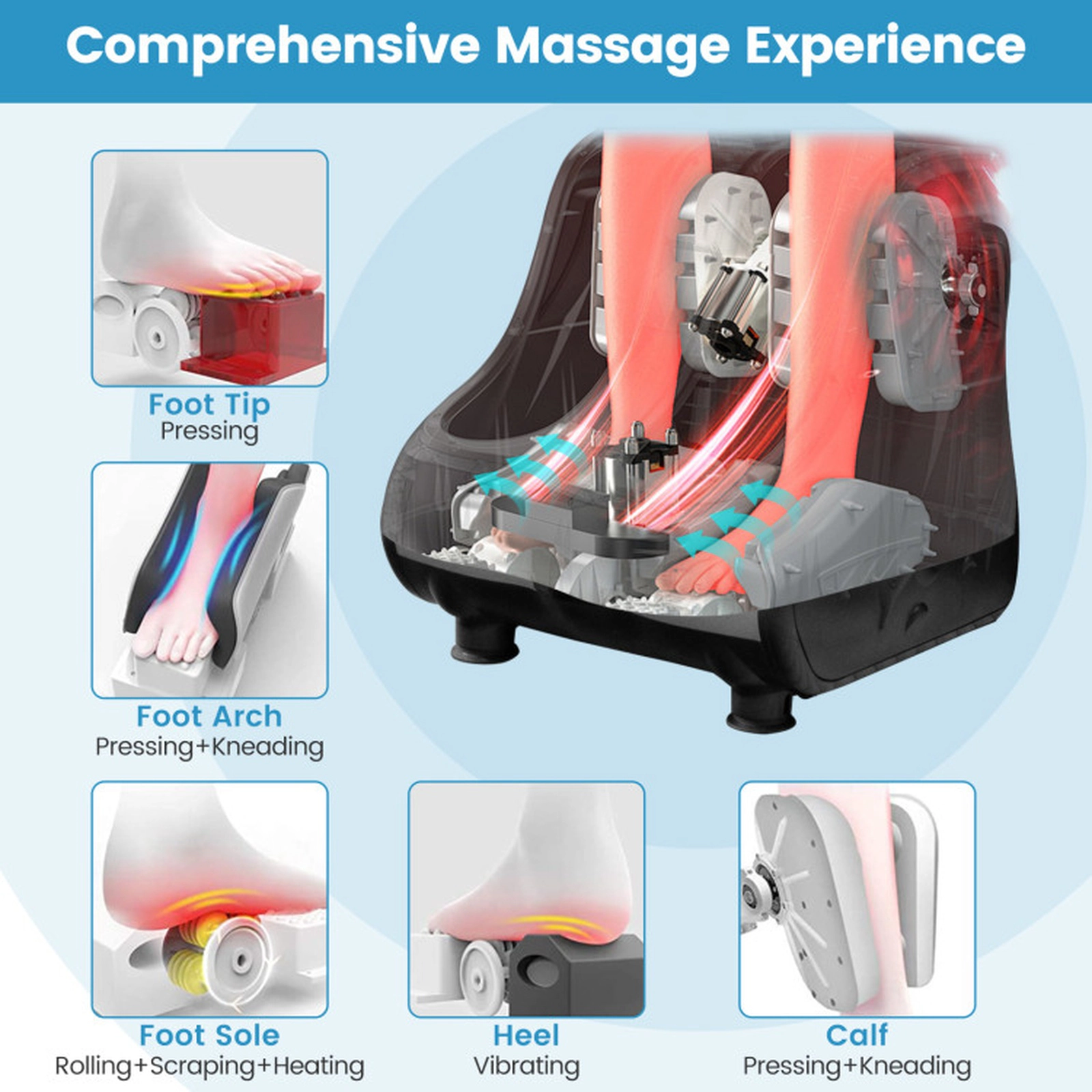 SUGIFT Shiatsu Foot and Calf Massager with Heating, Vibration and Tilt Base Fits Foot Size up to US 9.5 Black/Red