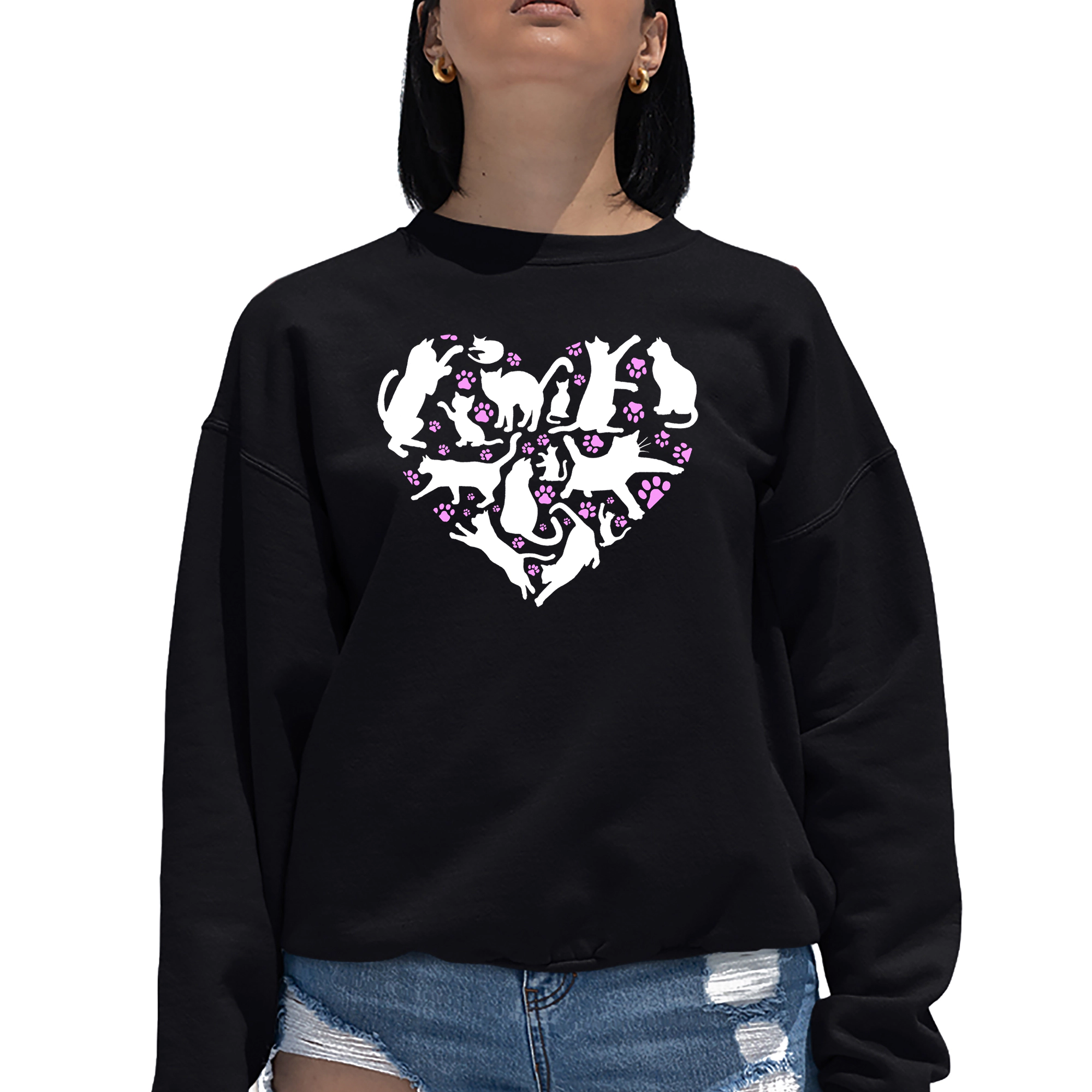 LA Pop Art Cat Heart - Women's Word Crewneck Sweatshirt