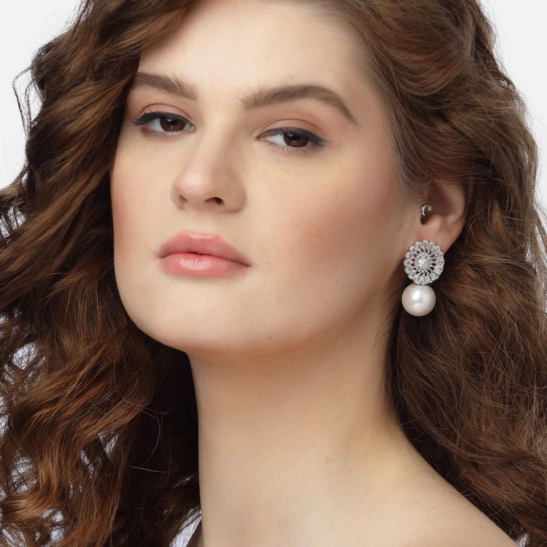 AGP PARIS Womens Duet of Pearl and Sparkle Drop Earrings