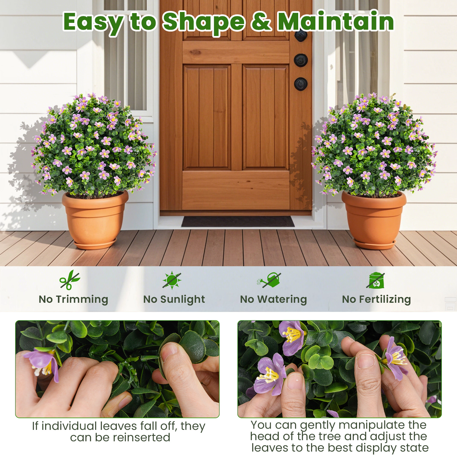 SlickBlue 2 Pieces Artificial Boxwood Topiary Ball Trees in Pots for Indoor and Outdoor