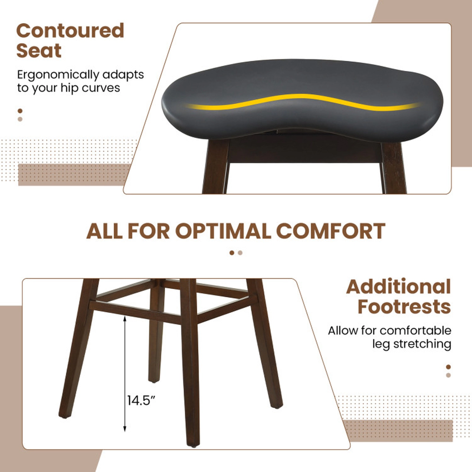 SUGIFT Black and Brown Padded Contoured Seat and Footrest Set of 2 Swivel Bar Stool