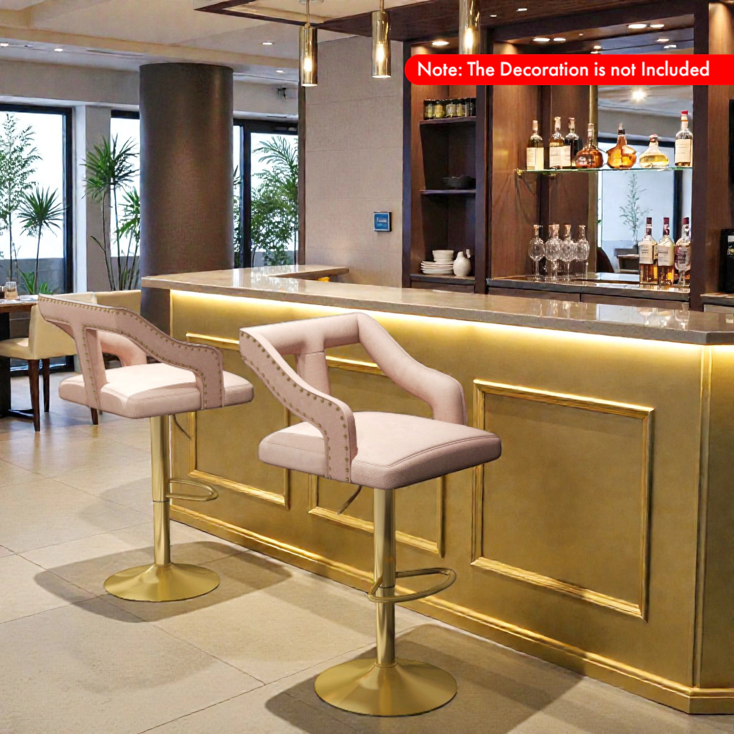 Hivvago Set of 2 Contemporary Bar Stools with Built-In Footrest and Double Electroplated Metal Base