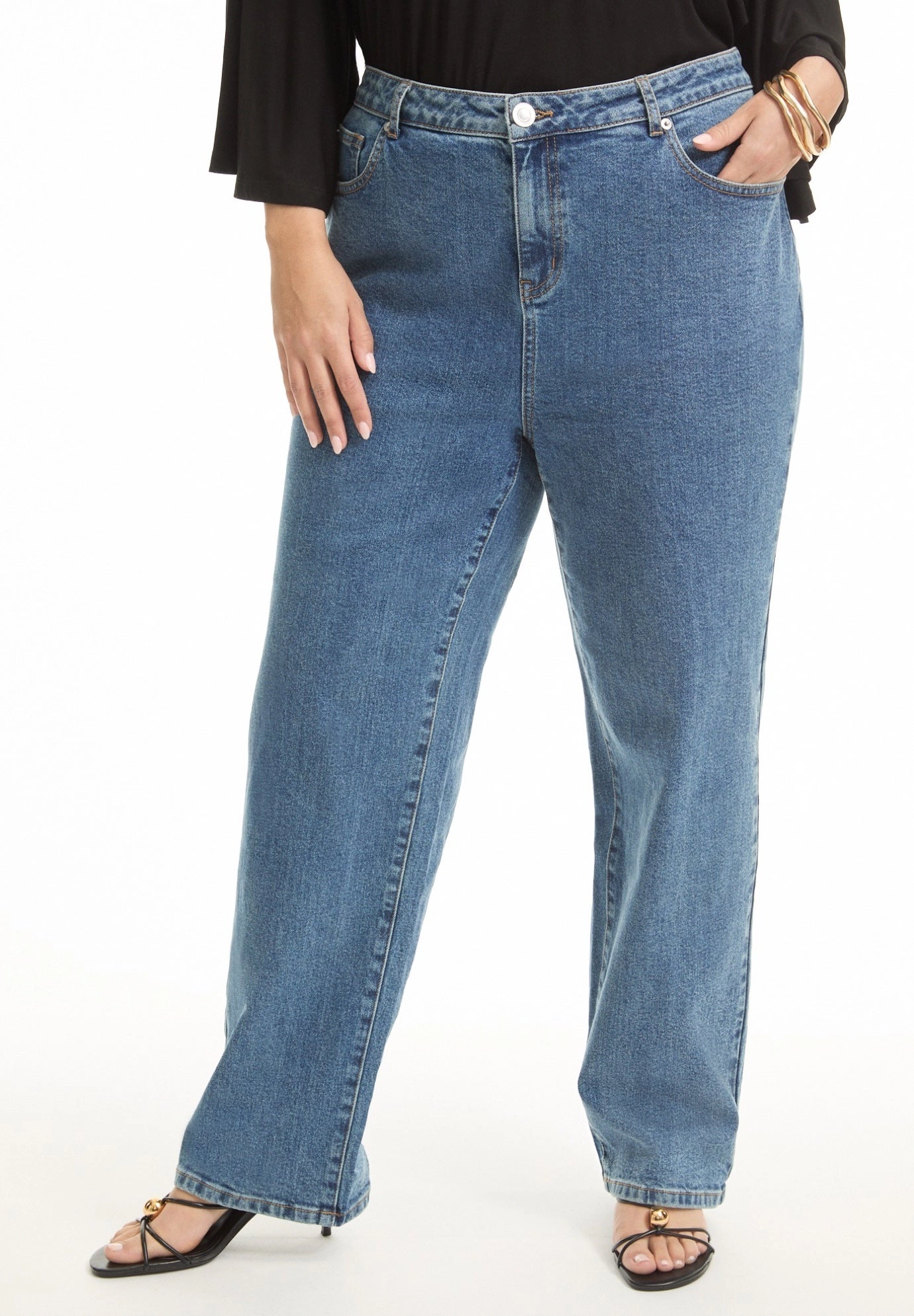 June & Vie Women's Plus Fit High-Rise Straight-Leg Stretch Jeans