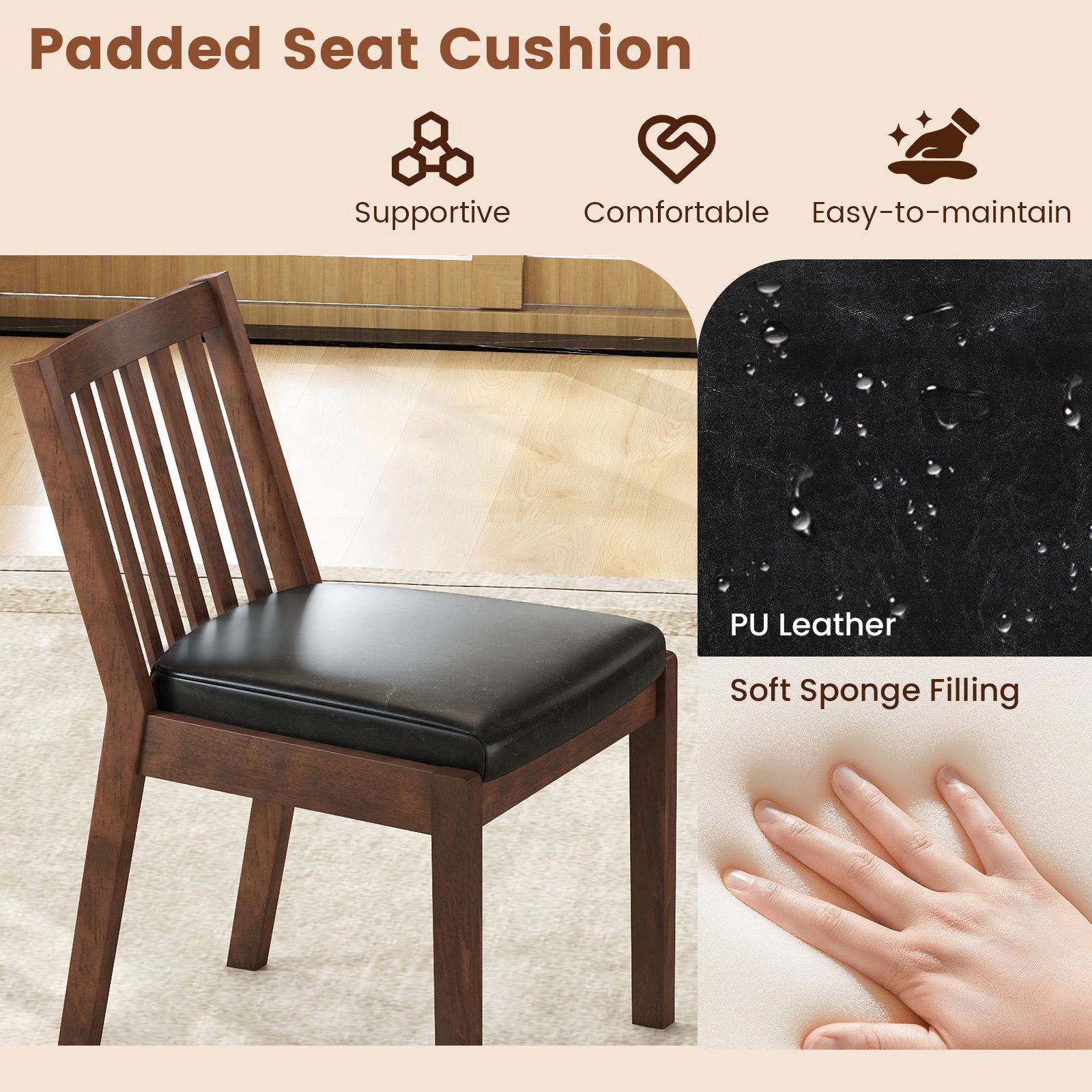 SlickBlue Wooden Kitchen Chairs with Padded Seat for Dining Room