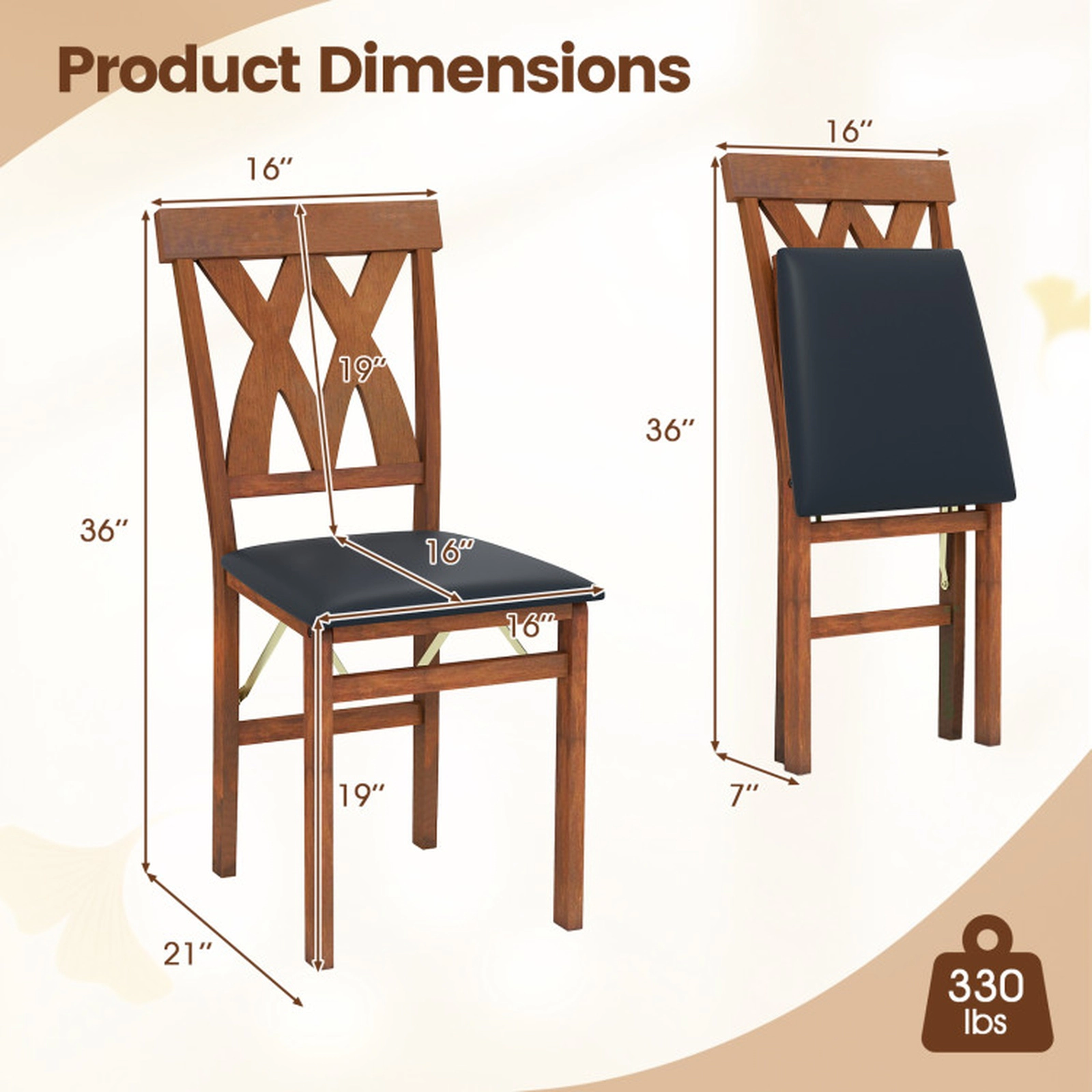 SUGIFT Folding Wooden Dining Chair Faux Leather Upholstered Armless Kitchen Chair 330-Lb Capacity Black and Walnut