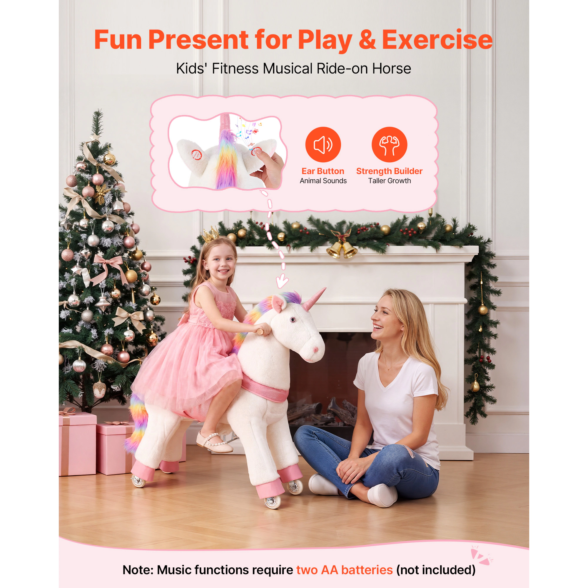 HONGGE Ride On Horse Riding Toys for Kids, No Battery Required, Smooth Wheels, Max Load Capacity for Ages