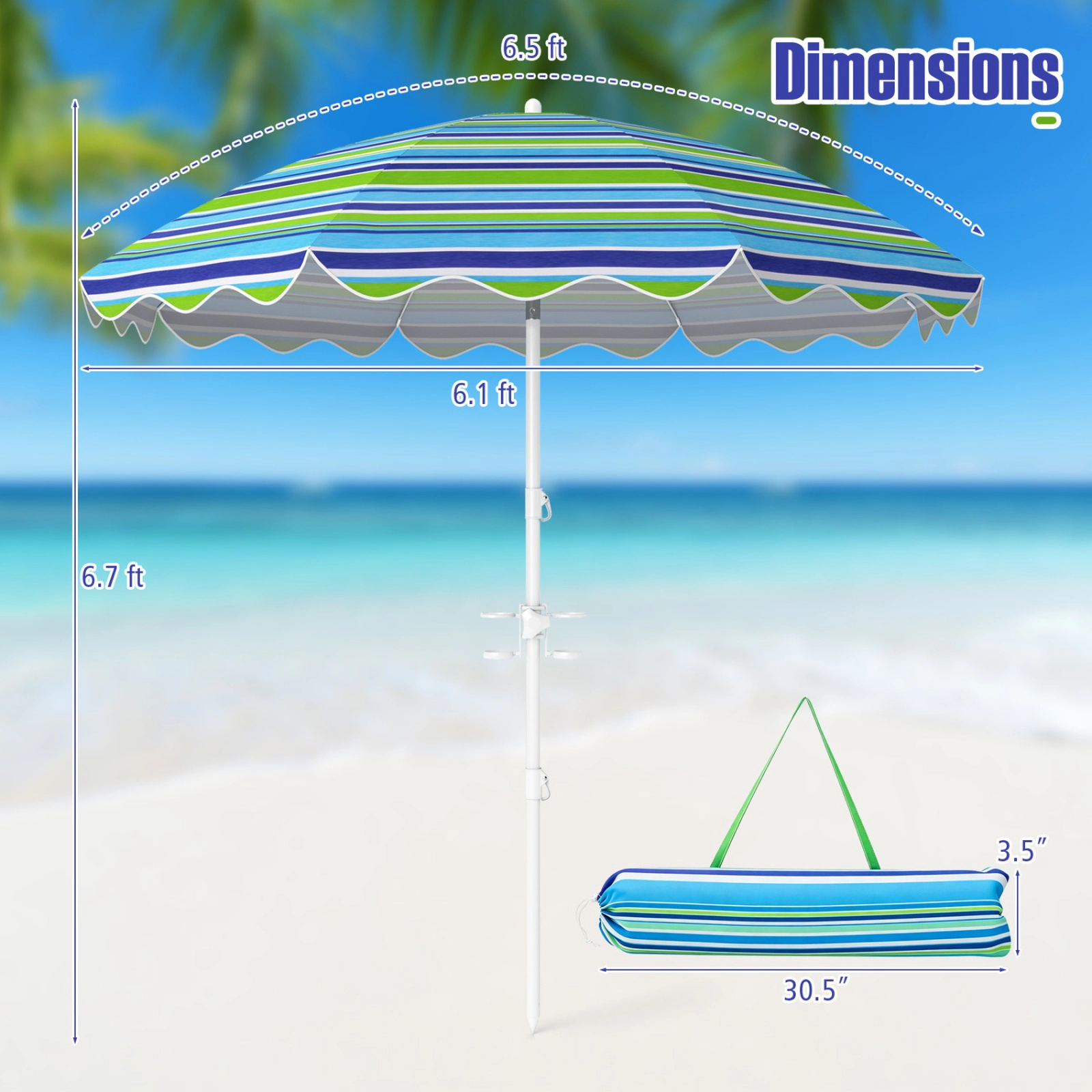 SUGIFT Green UPF 50+ Sand Anchor Tilt Function and Cup Holder 6.5 ft Beach Umbrella